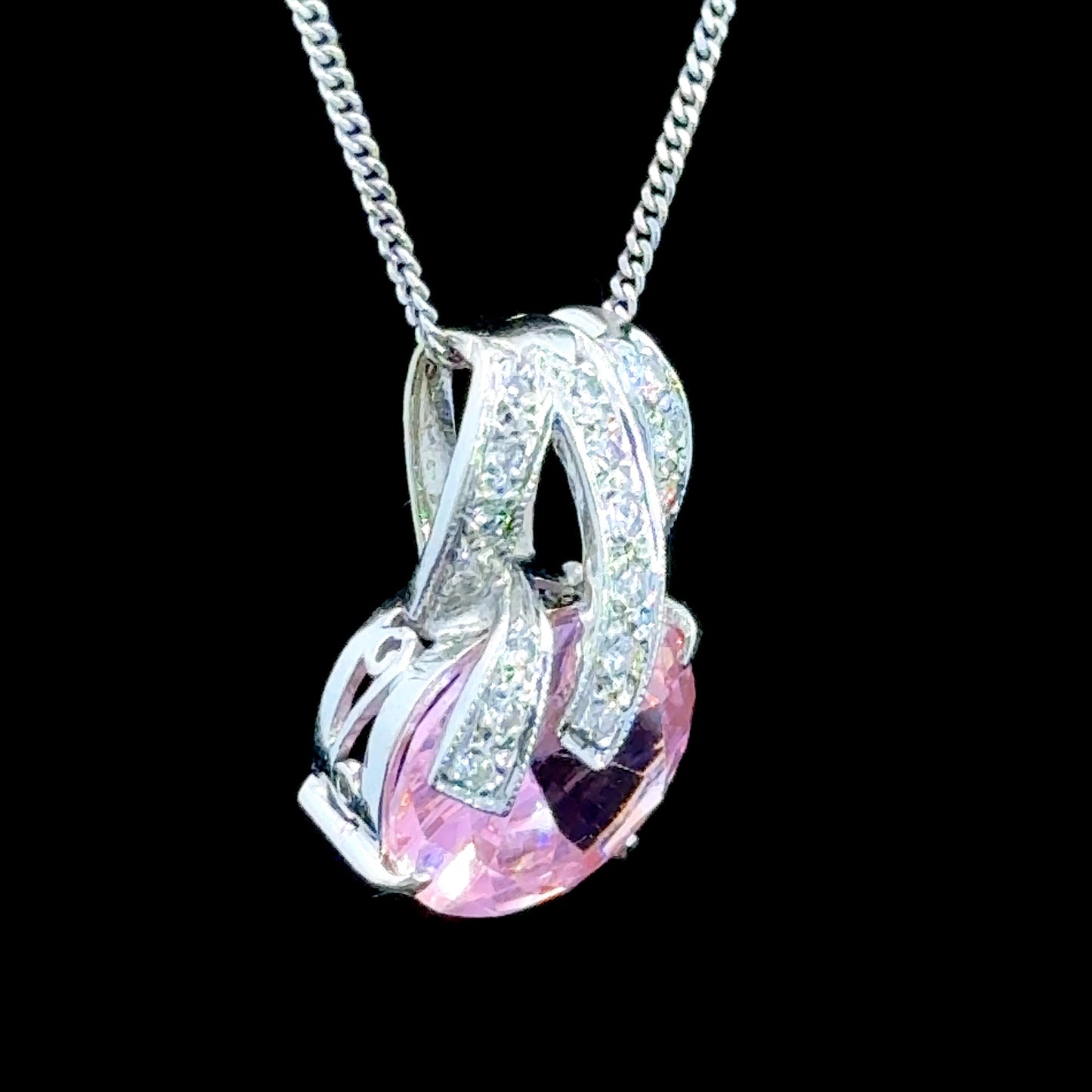 9K White Gold Pink Topaz  & Diamond Pendant