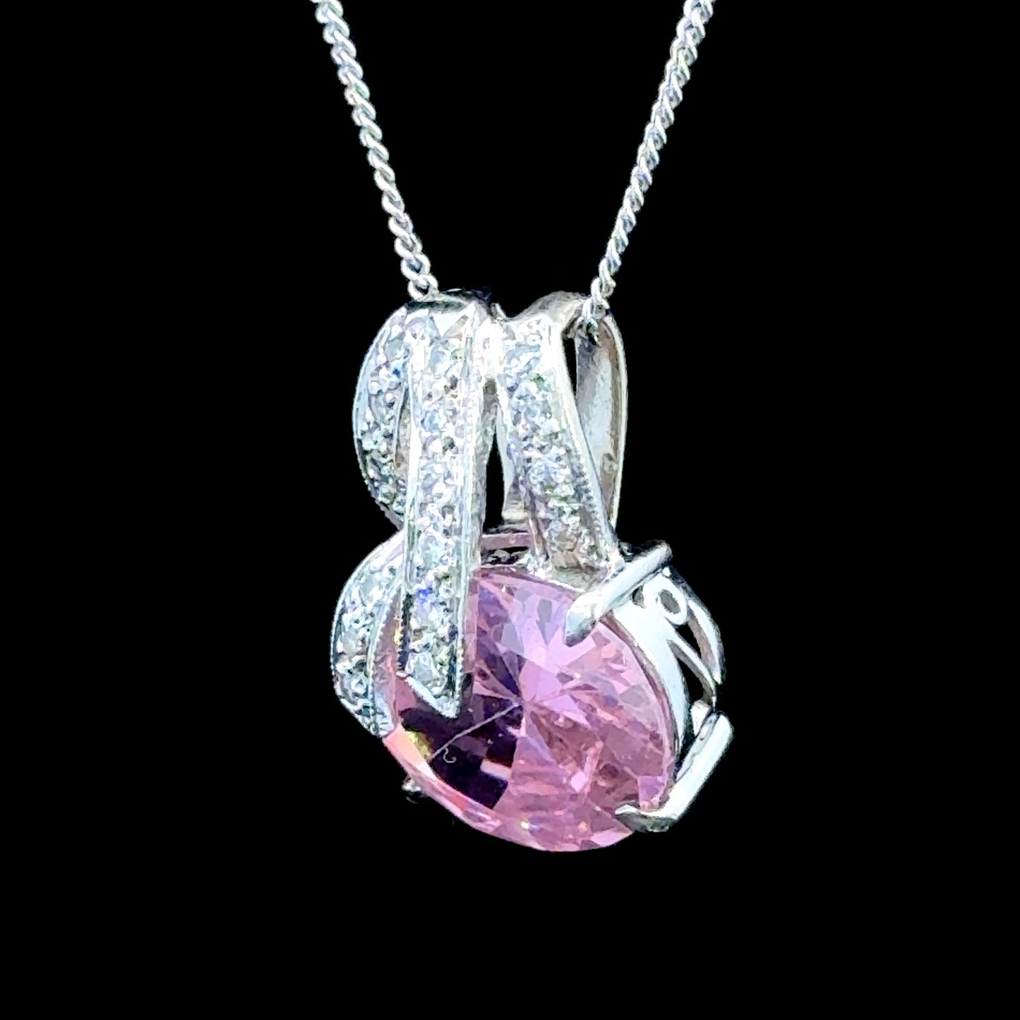 9K White Gold Pink Topaz  & Diamond Pendant