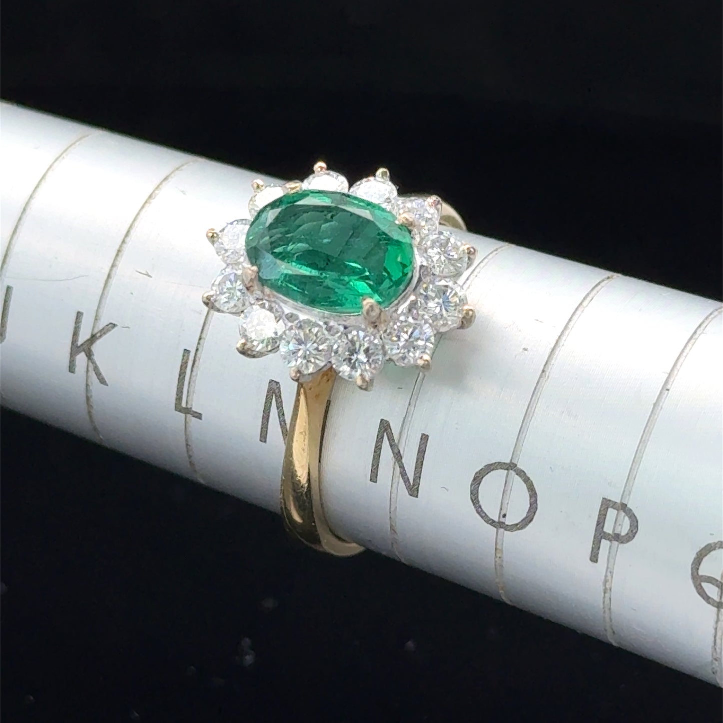 18K Yellow Gold Emerald & Diamond Cluster APPX E:1.05 CTS D:0.85 CTS