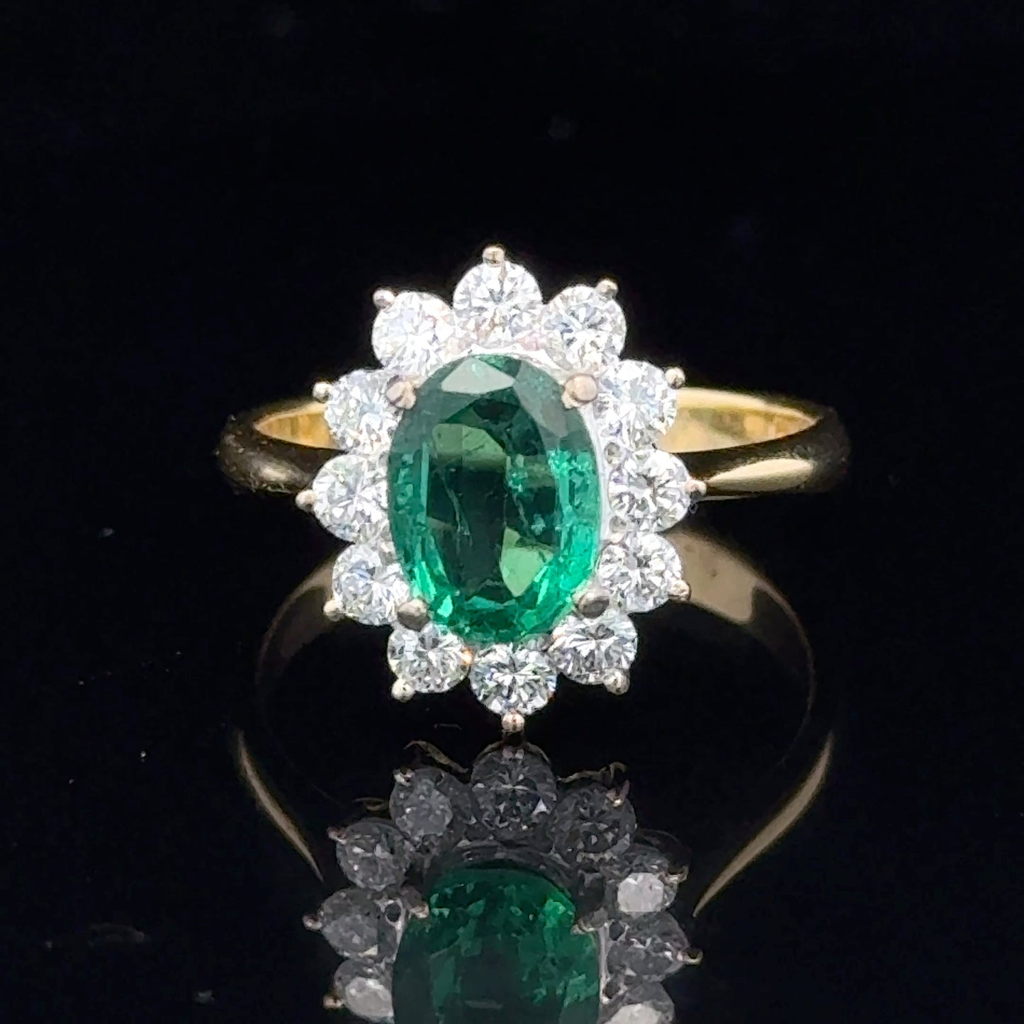 18K Yellow Gold Emerald & Diamond Cluster APPX E:1.05 CTS D:0.85 CTS