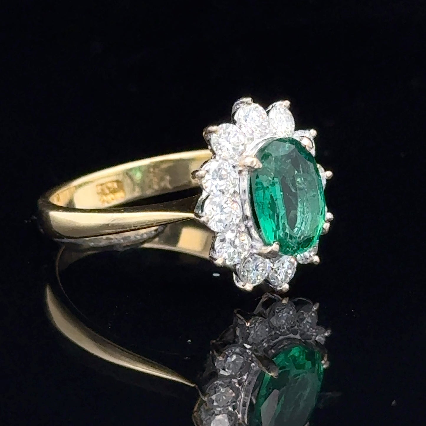 18K Yellow Gold Emerald & Diamond Cluster APPX E:1.05 CTS D:0.85 CTS