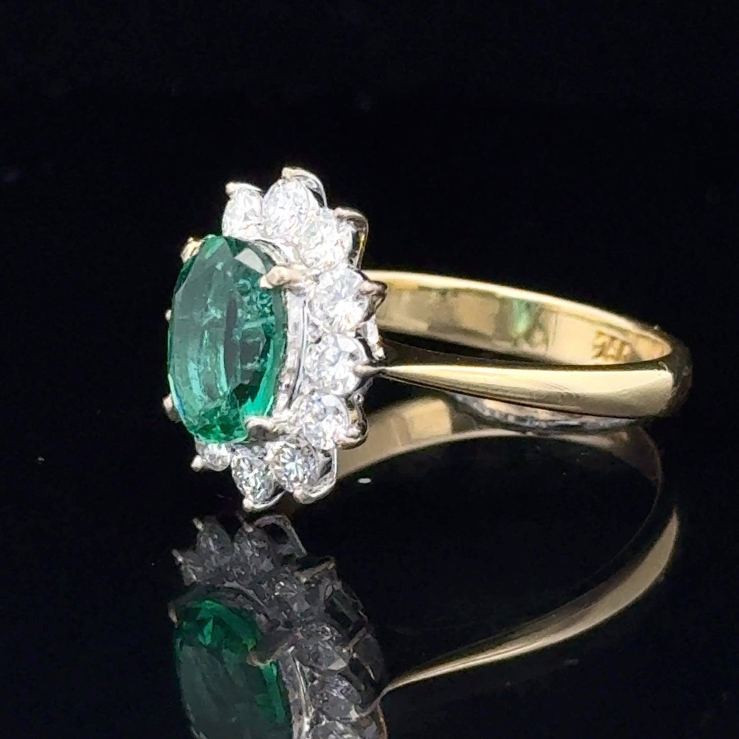 18K Yellow Gold Emerald & Diamond Cluster APPX E:1.05 CTS D:0.85 CTS