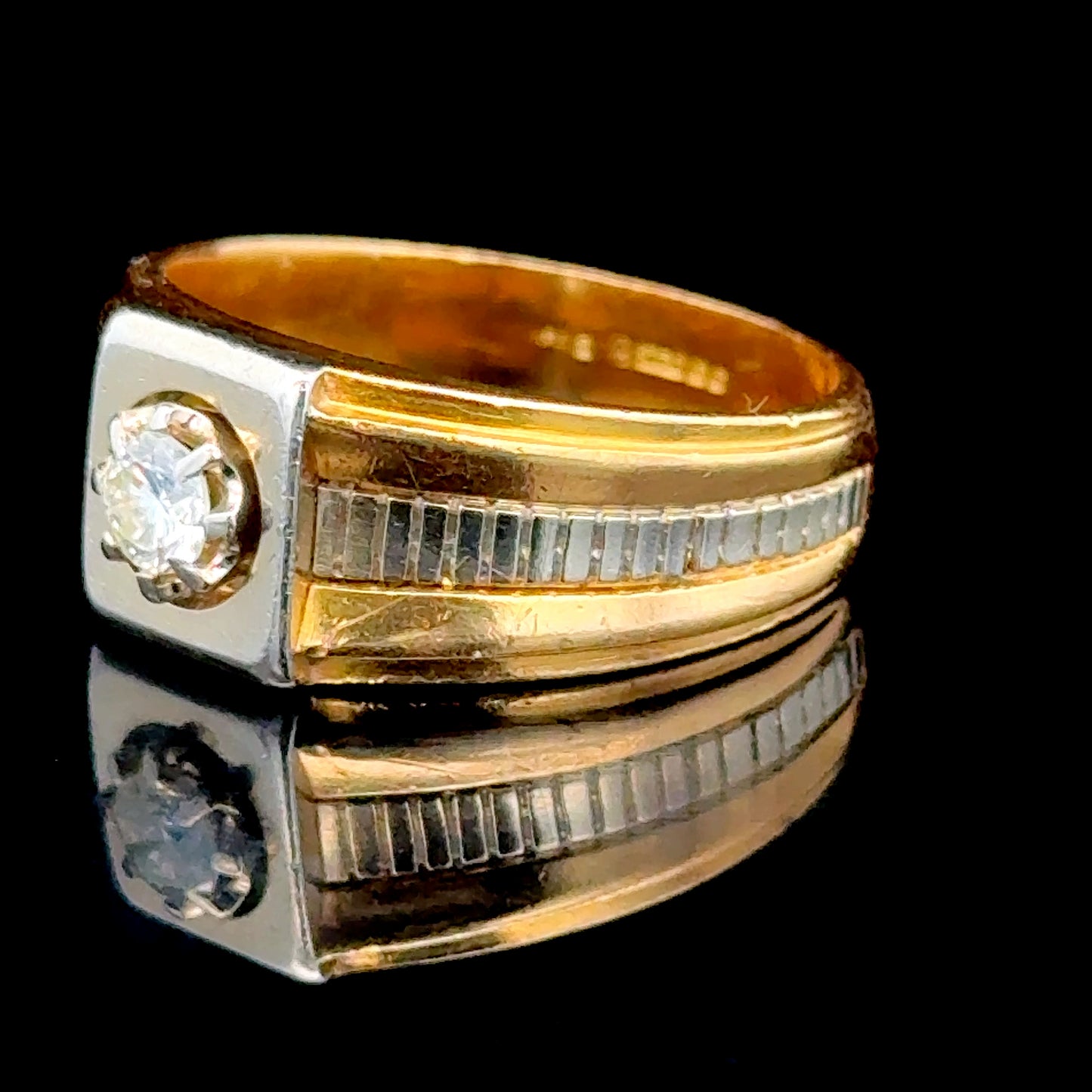 18K Mans Yellow Gold / White Gold Square Set Diamond Ring