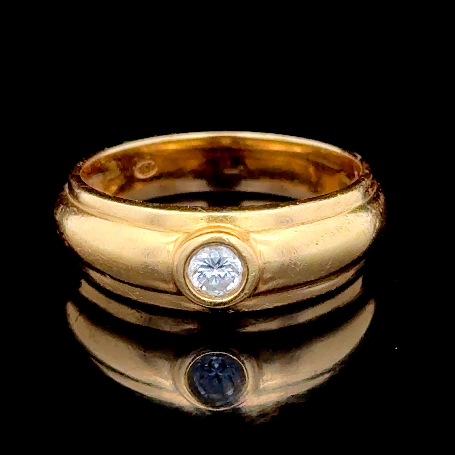 Men's 18K Yellow Gold Diamond Solitaire Band Rubover APX 0.15 CTS