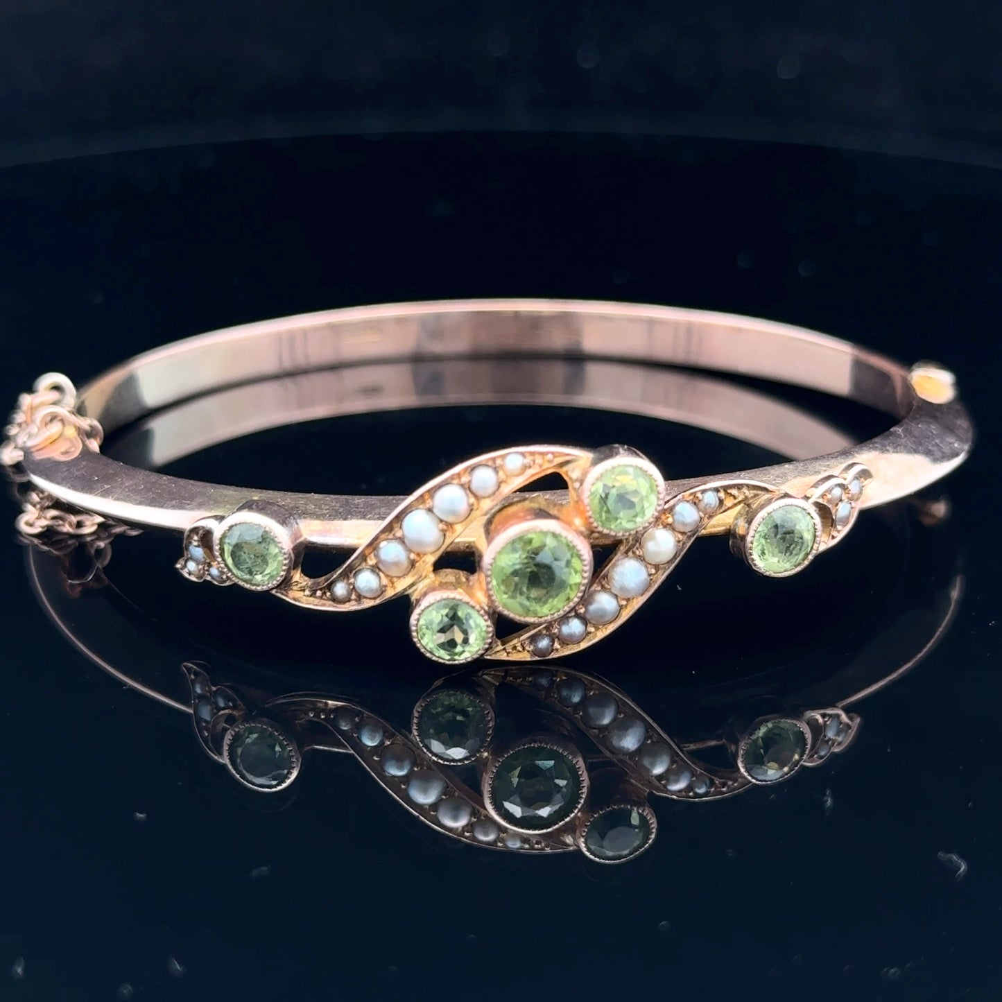9K Rose Gold Pearl & Peridot Bangle