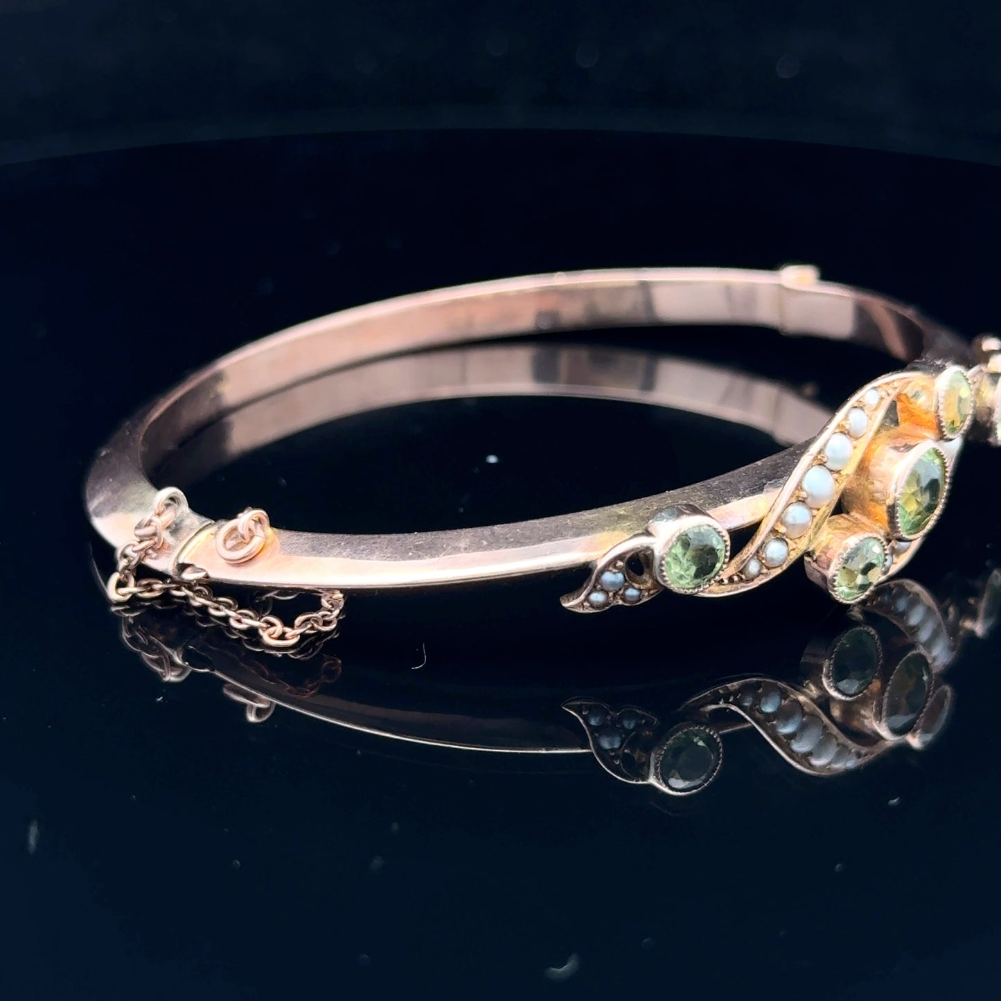 9K Rose Gold Pearl & Peridot Bangle