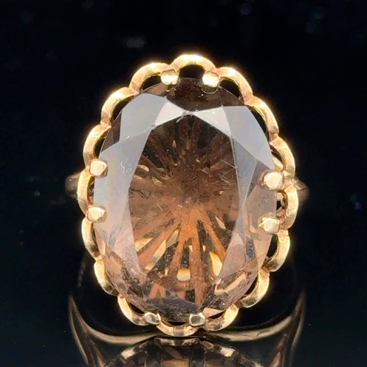 9K Yellow Gold Smokey Quartz Ring