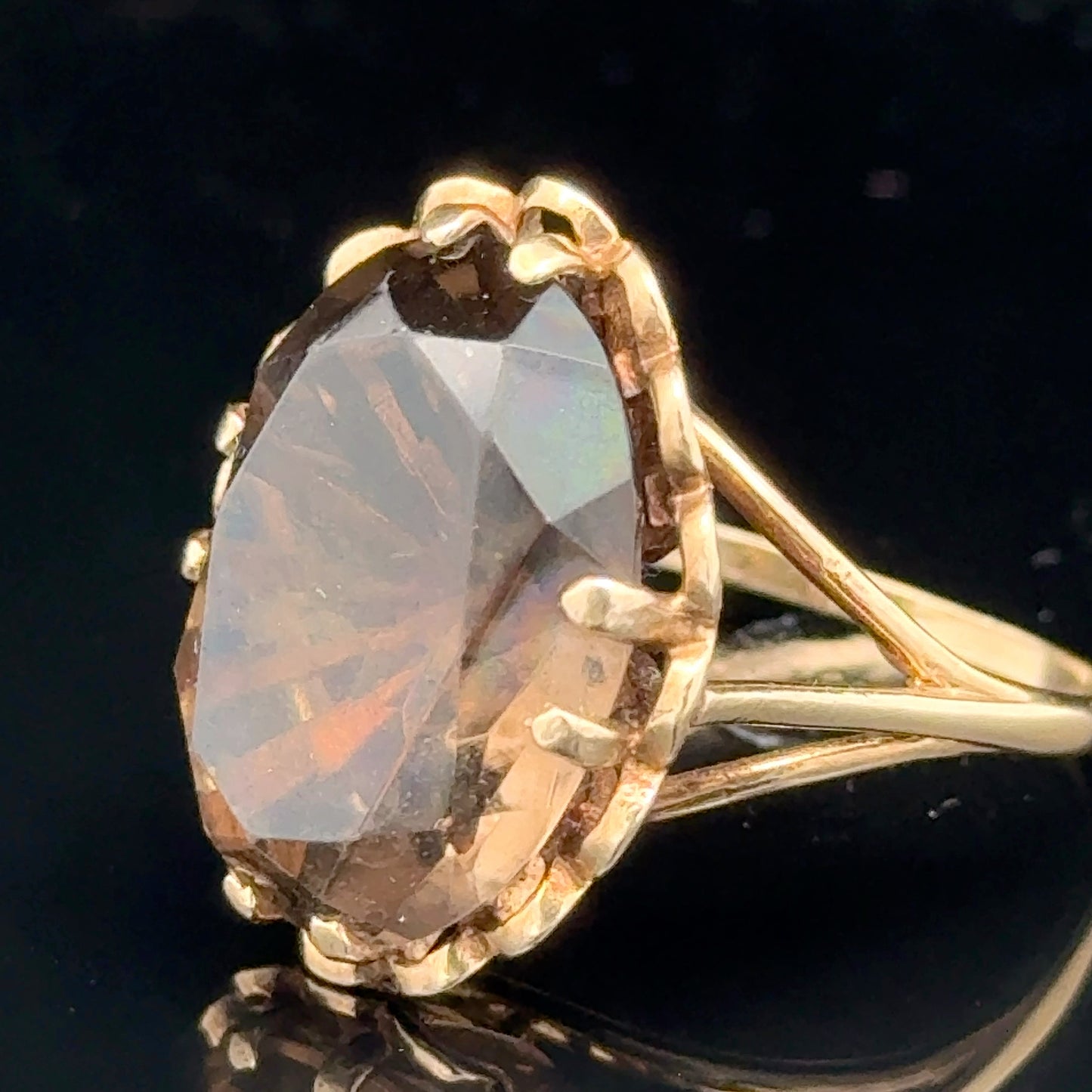 9K Yellow Gold Smokey Quartz Ring