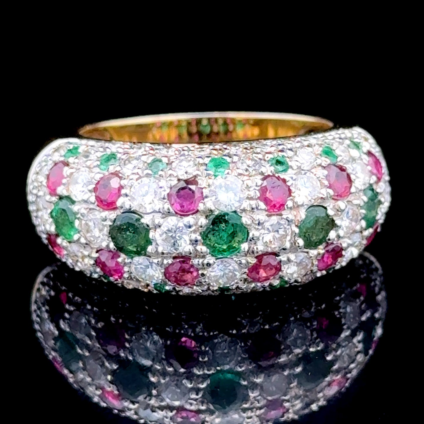 18K Yellow Gold Ruby & Emerald Ring