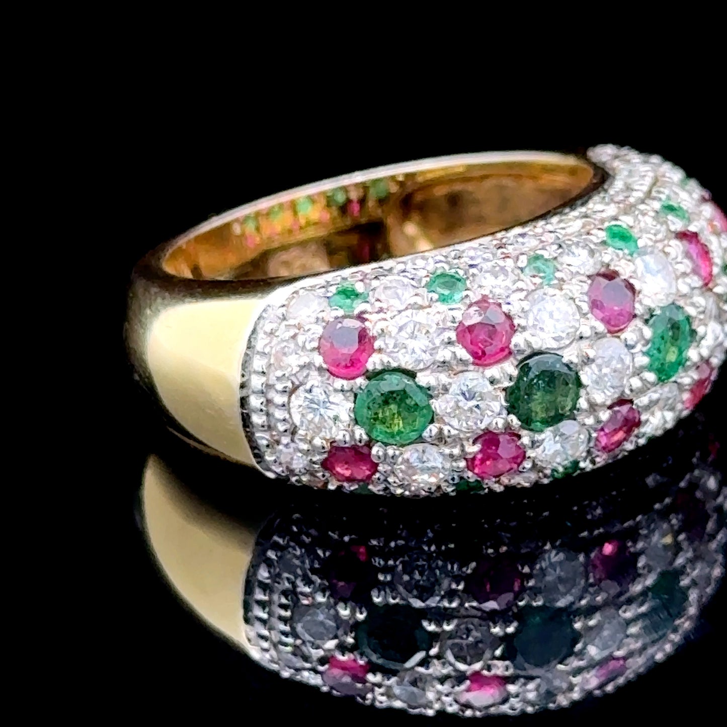 18K Yellow Gold Ruby & Emerald Ring