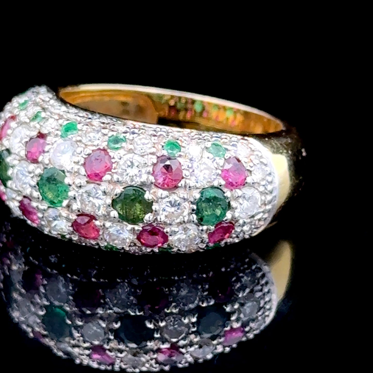 18K Yellow Gold Ruby & Emerald Ring