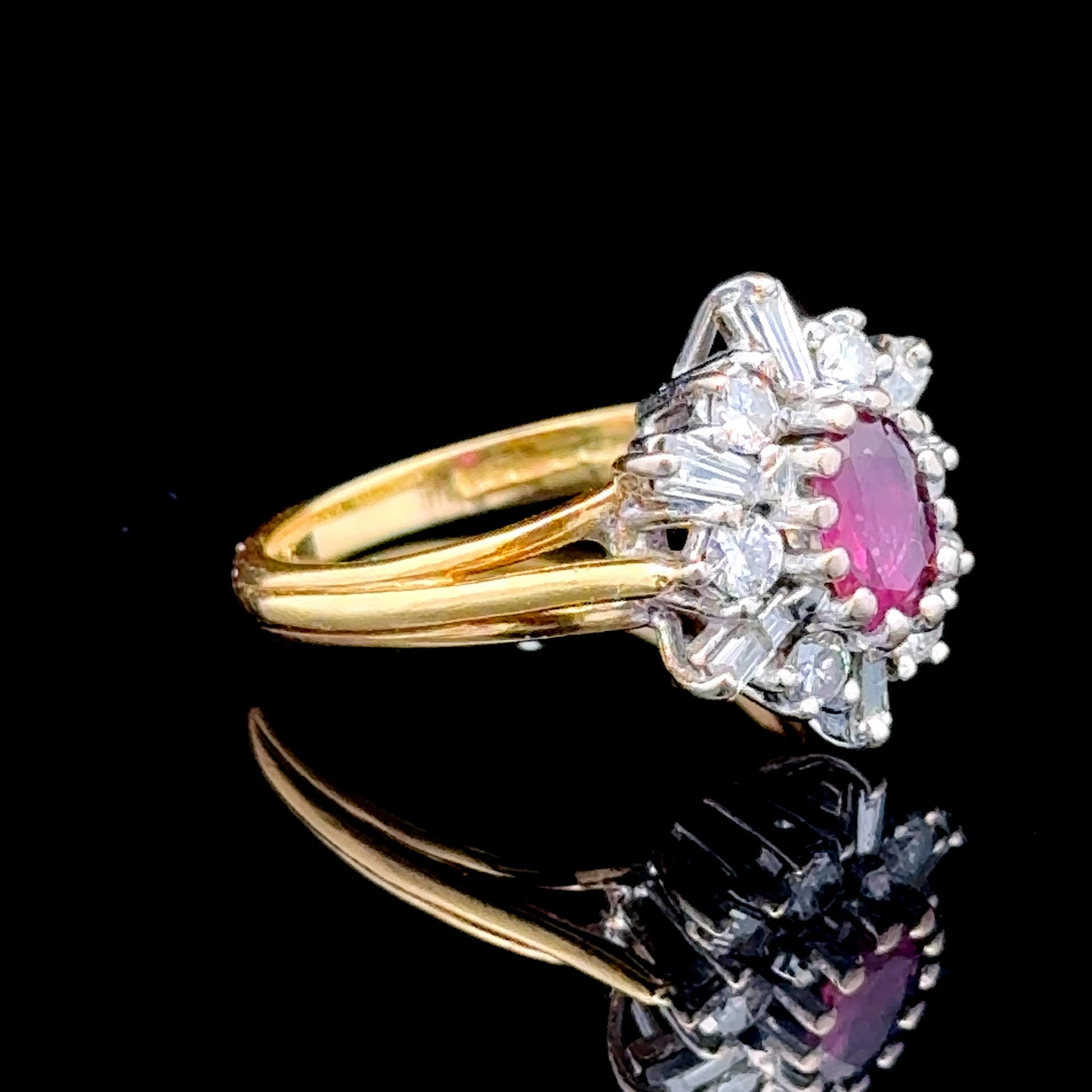 18K Gold Ruby & Diamond Cluster Ring Size G1/2 Can Be Sized