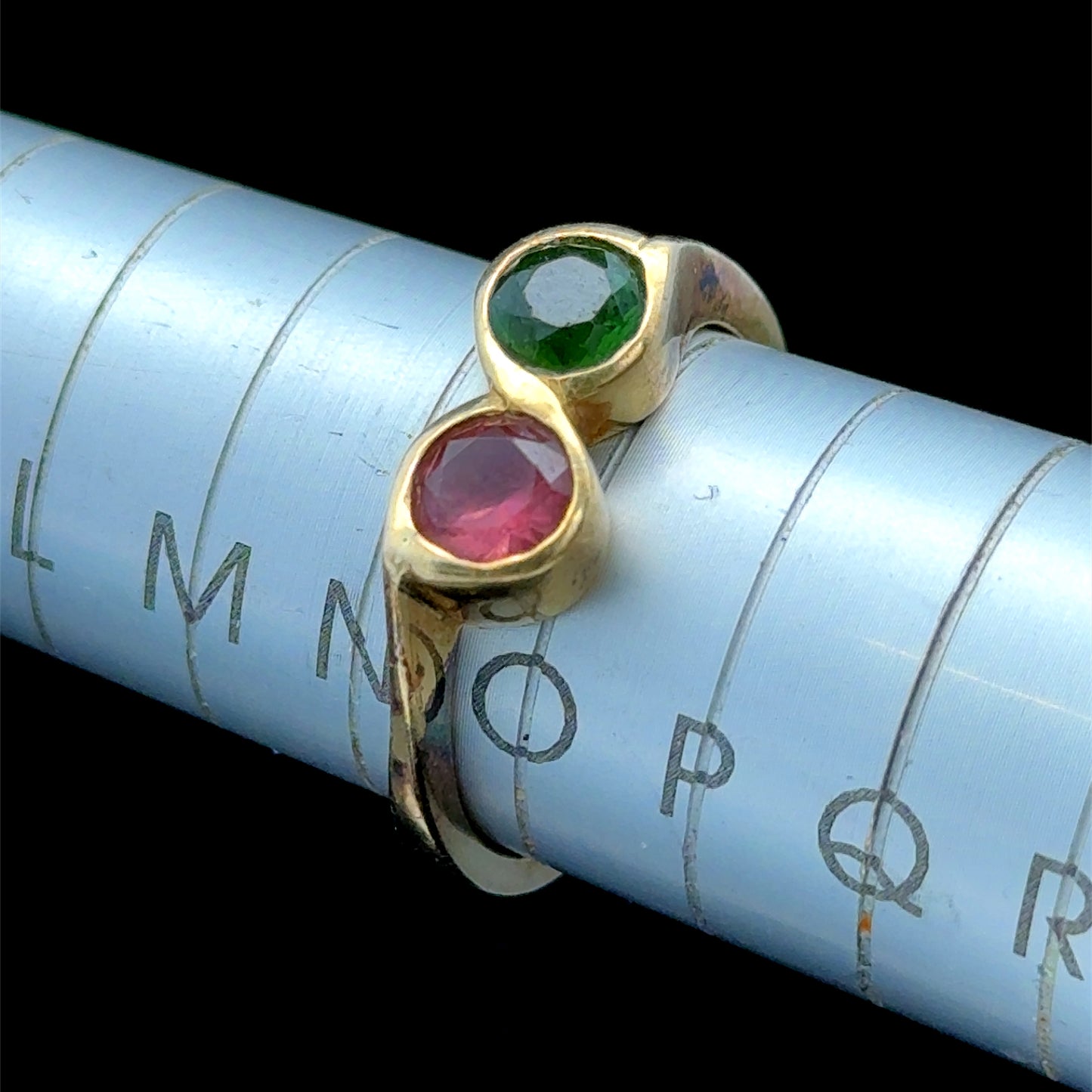 18K Yellow Gold Pink & Green Stone Ring