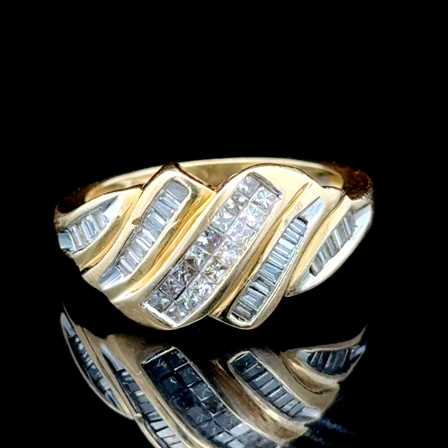 18K Yellow Gold Diamond Baguette Knot Ring APPX 0.75 CTS