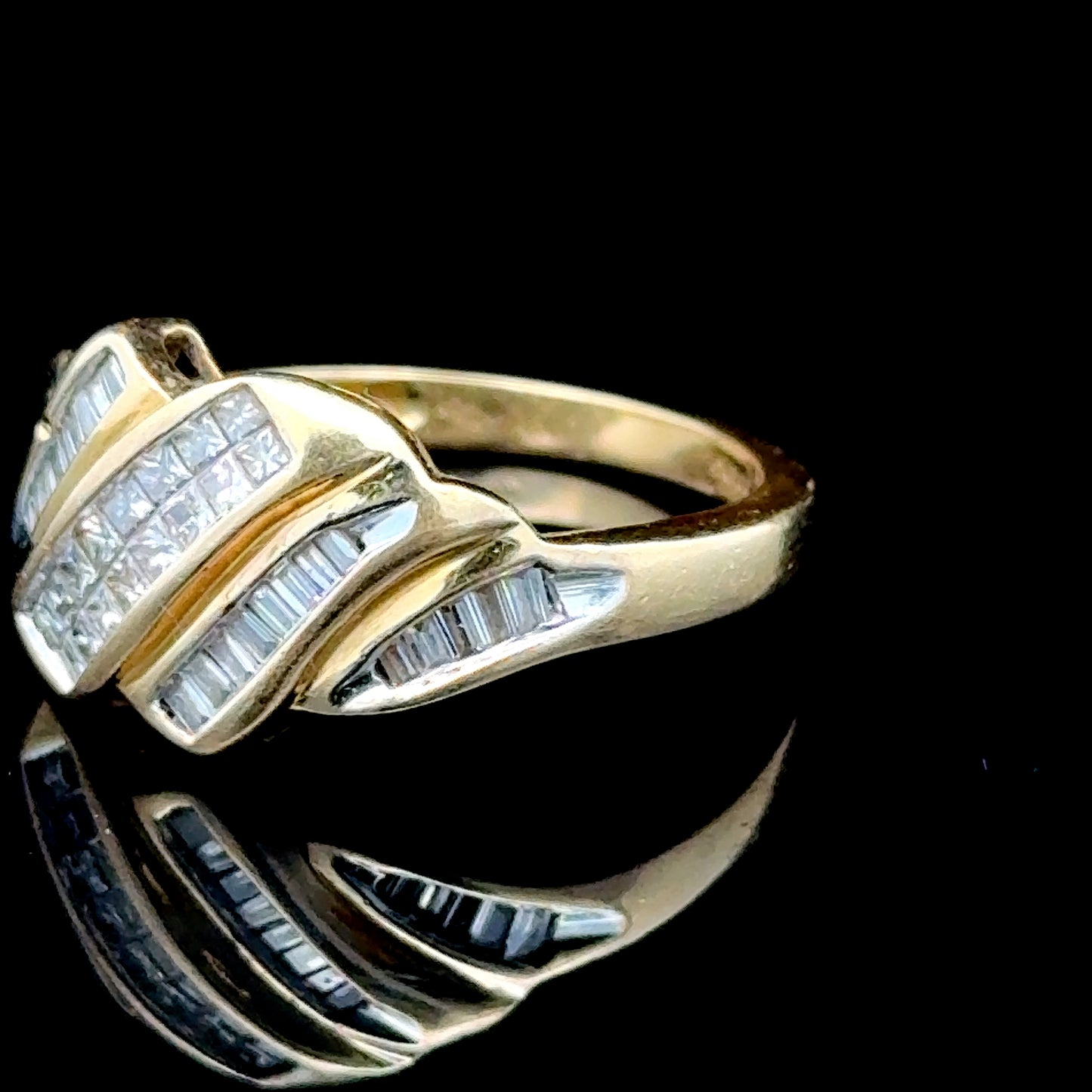 18K Yellow Gold Diamond Baguette Knot Ring APPX 0.75 CTS
