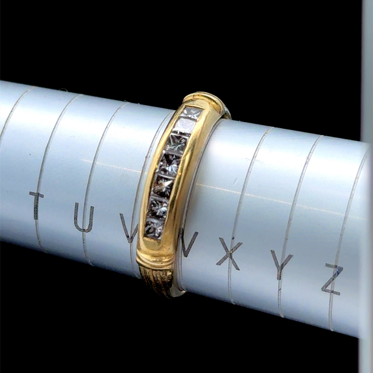 18K Yellow Gold Princess Cut Diamond 7 Stone Ring APPX 0.7 CTS