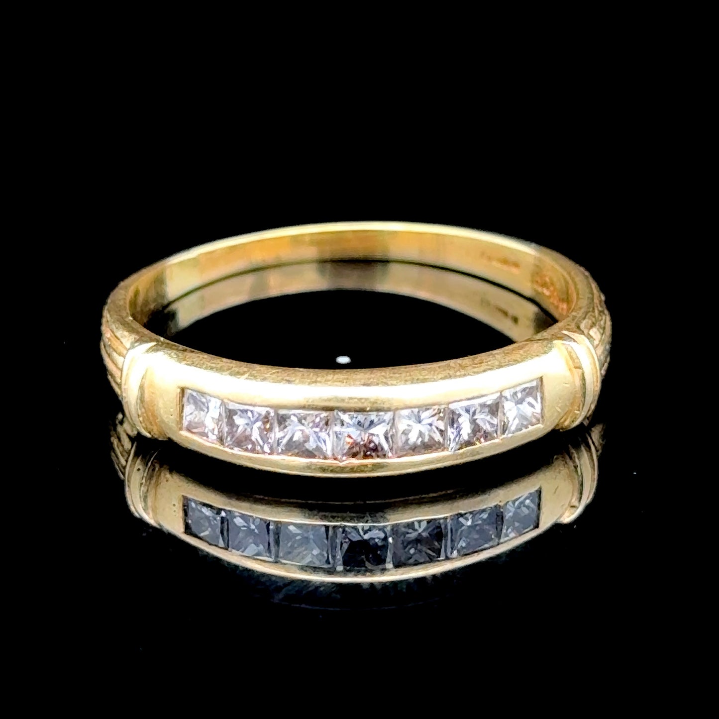 18K Yellow Gold Princess Cut Diamond 7 Stone Ring APPX 0.7 CTS