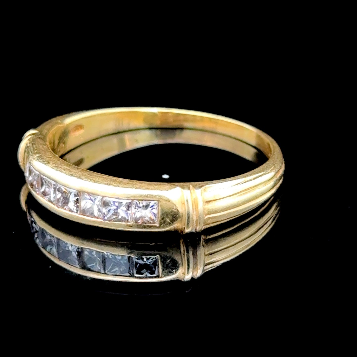 18K Yellow Gold Princess Cut Diamond 7 Stone Ring APPX 0.7 CTS