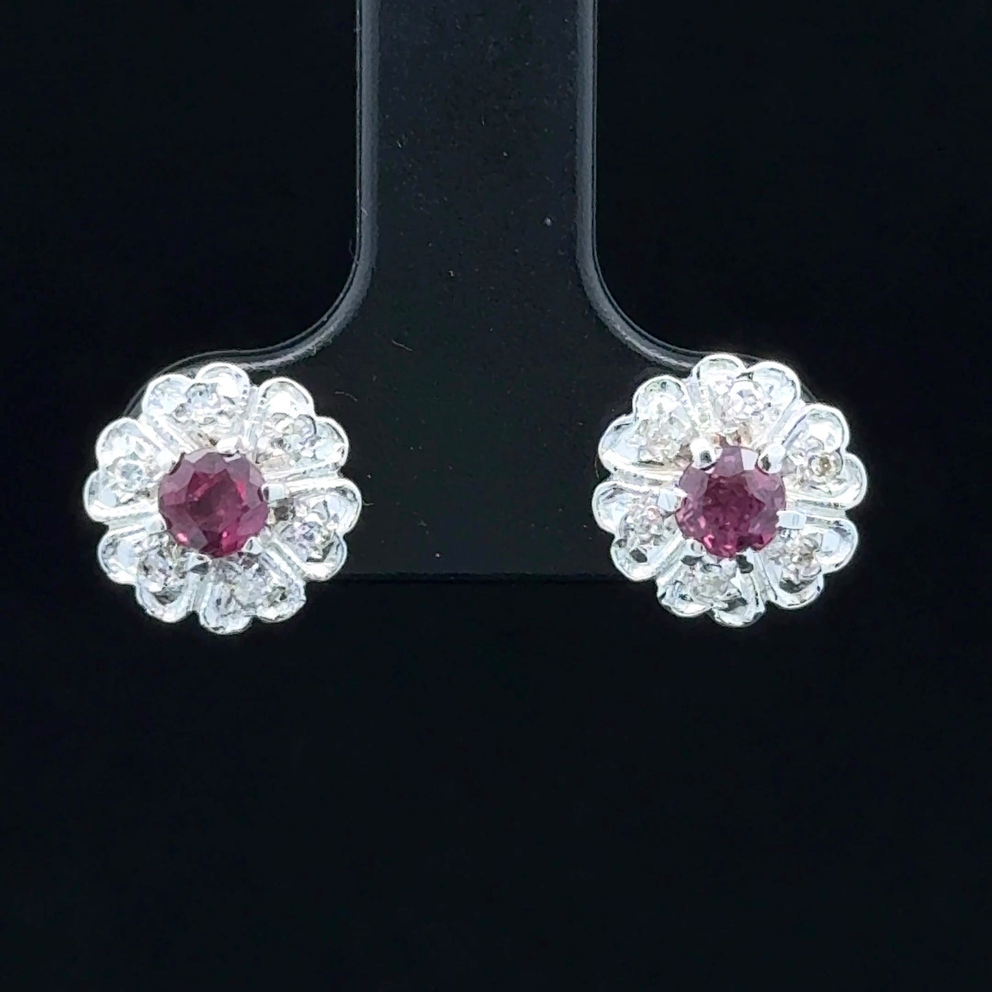 9K White Gold Ruby & Diamond Earrings