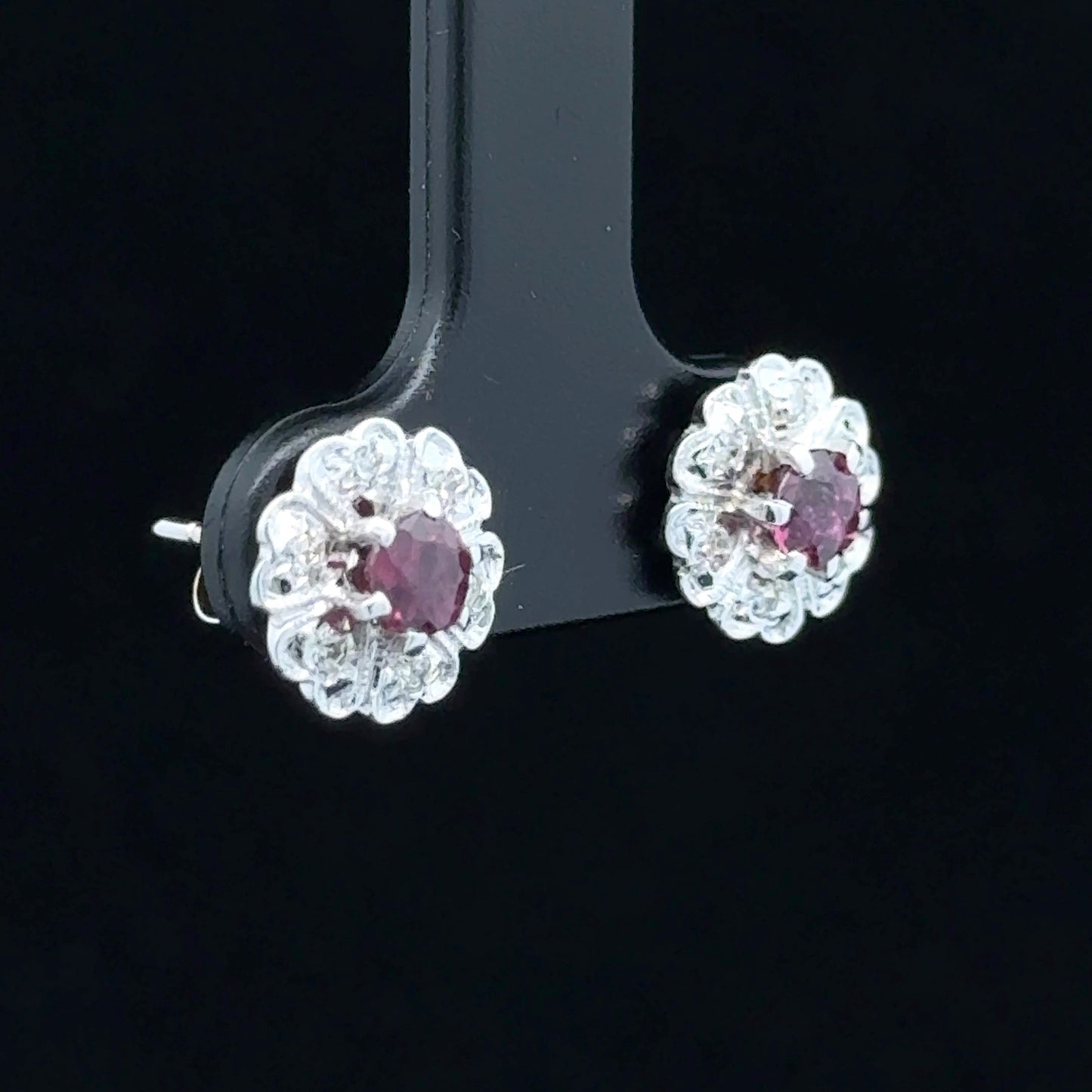 9K White Gold Ruby & Diamond Earrings