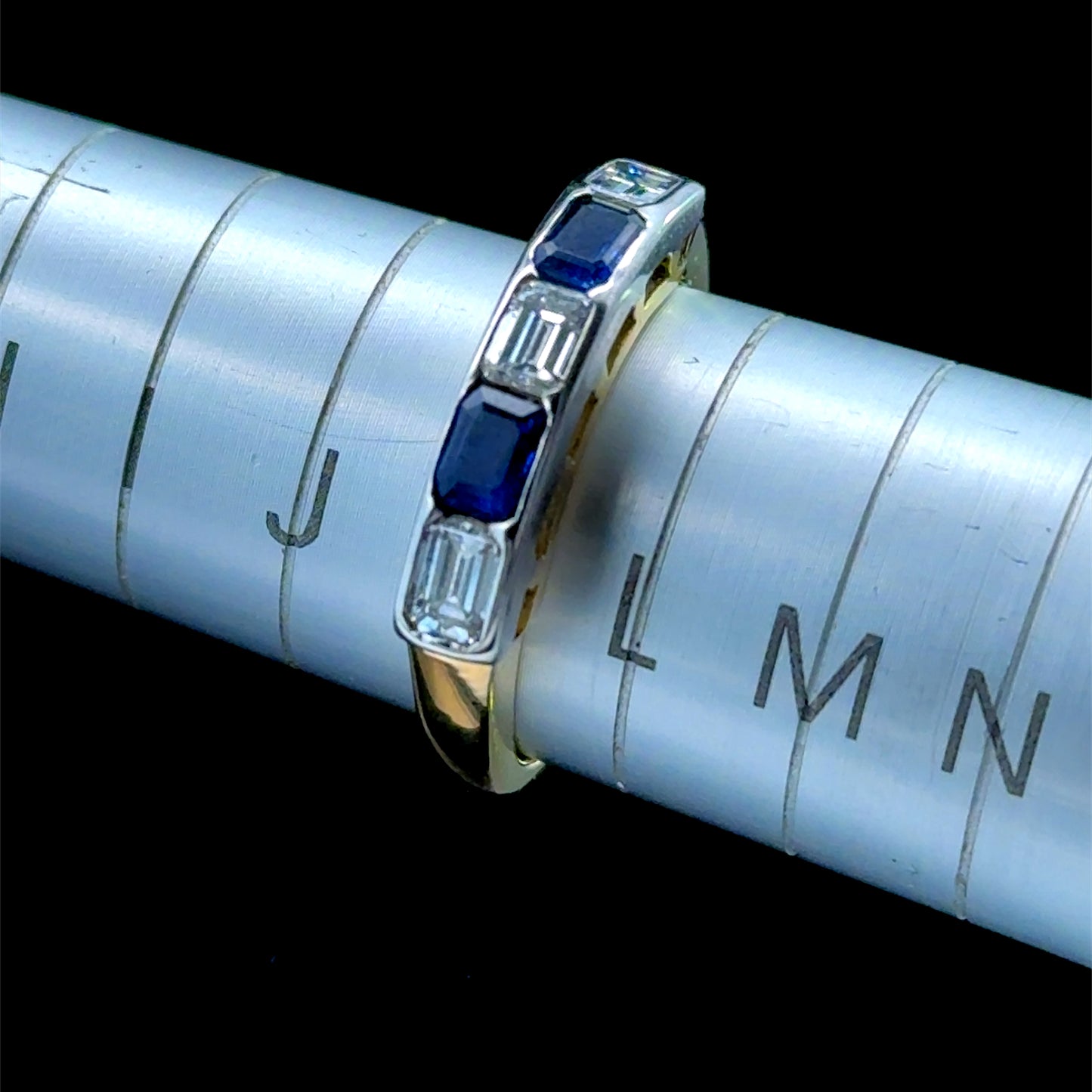 18K Yellow Gold / White Gold Baguette Sapphire & Diamond Band Ring