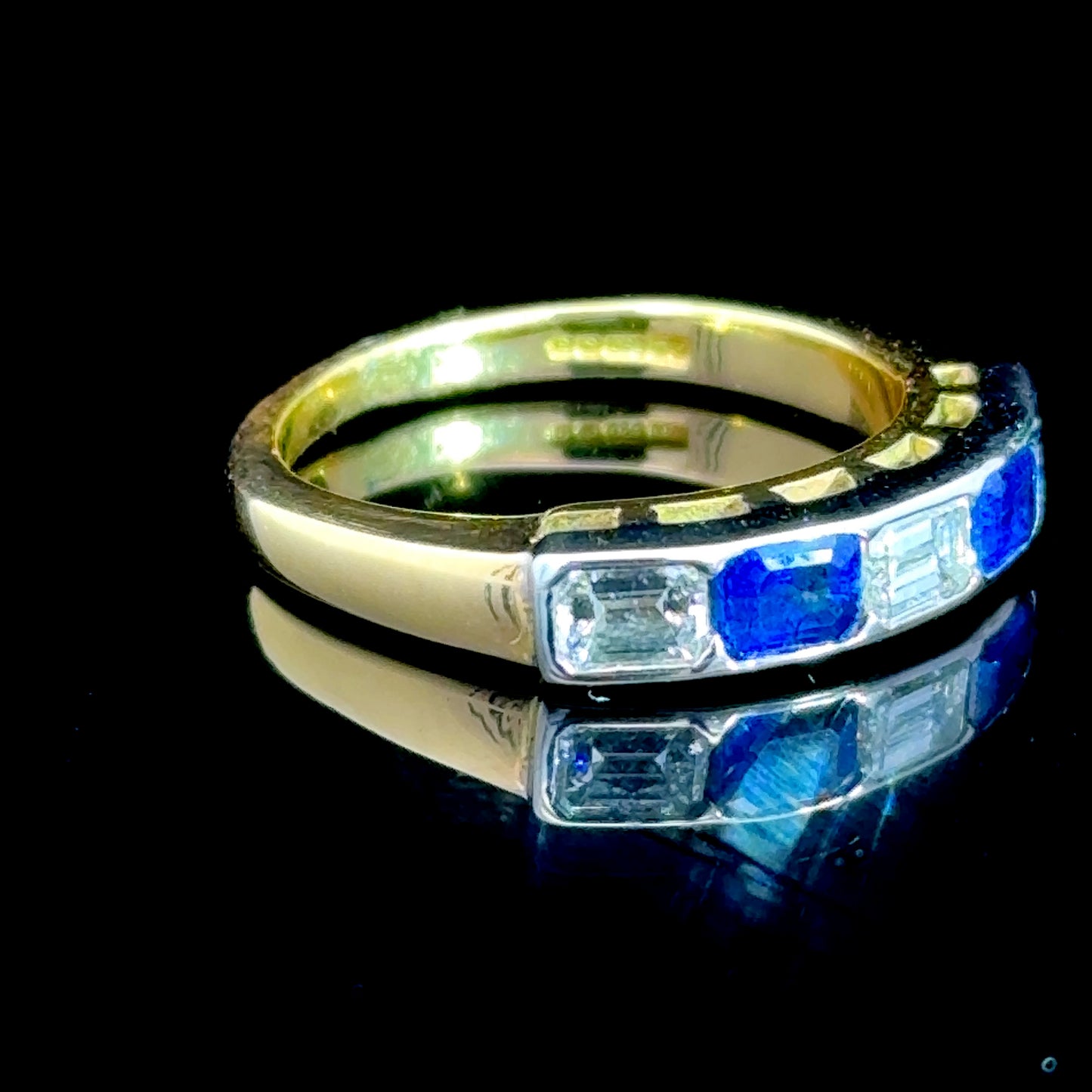 18K Yellow Gold / White Gold Baguette Sapphire & Diamond Band Ring