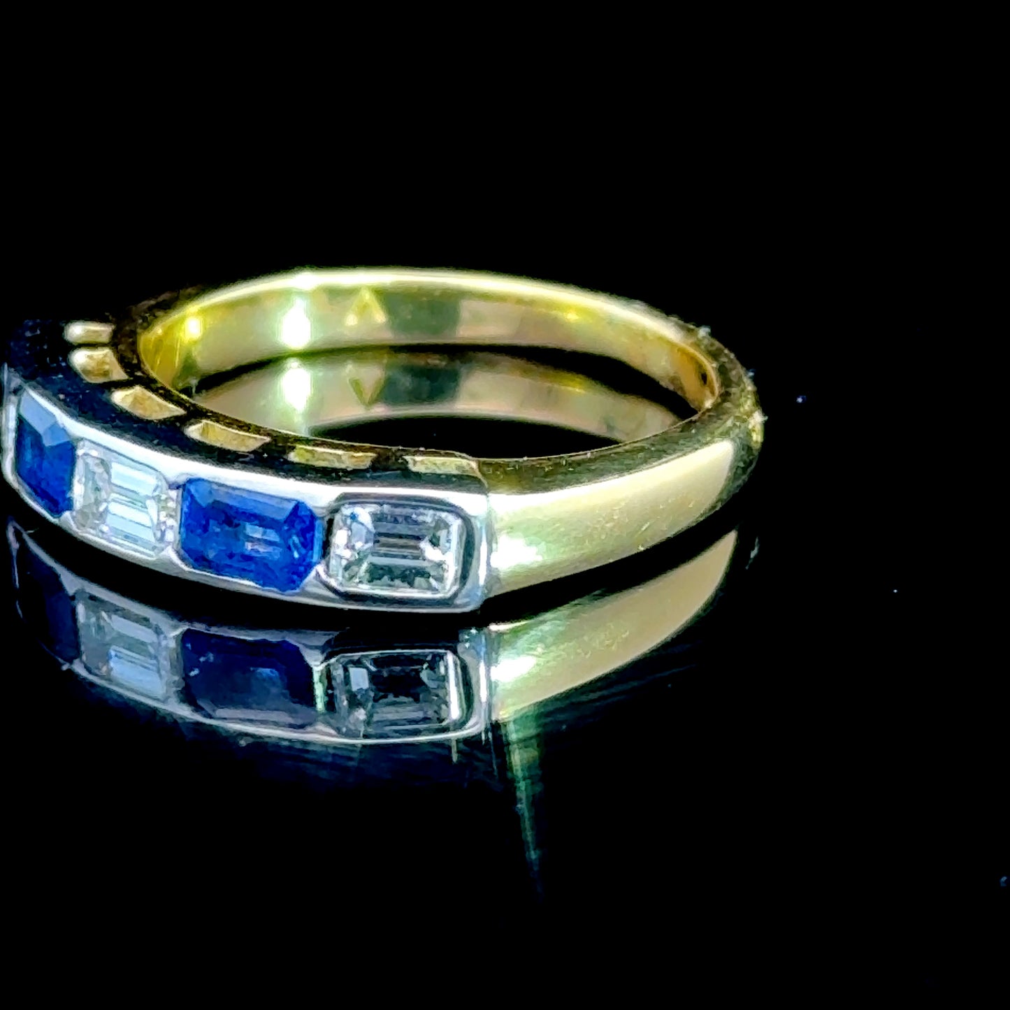18K Yellow Gold / White Gold Baguette Sapphire & Diamond Band Ring