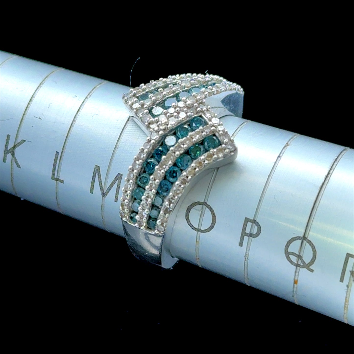 9K White Gold Blue & White Diamond Crossover Ring APPX 1.0 CTS