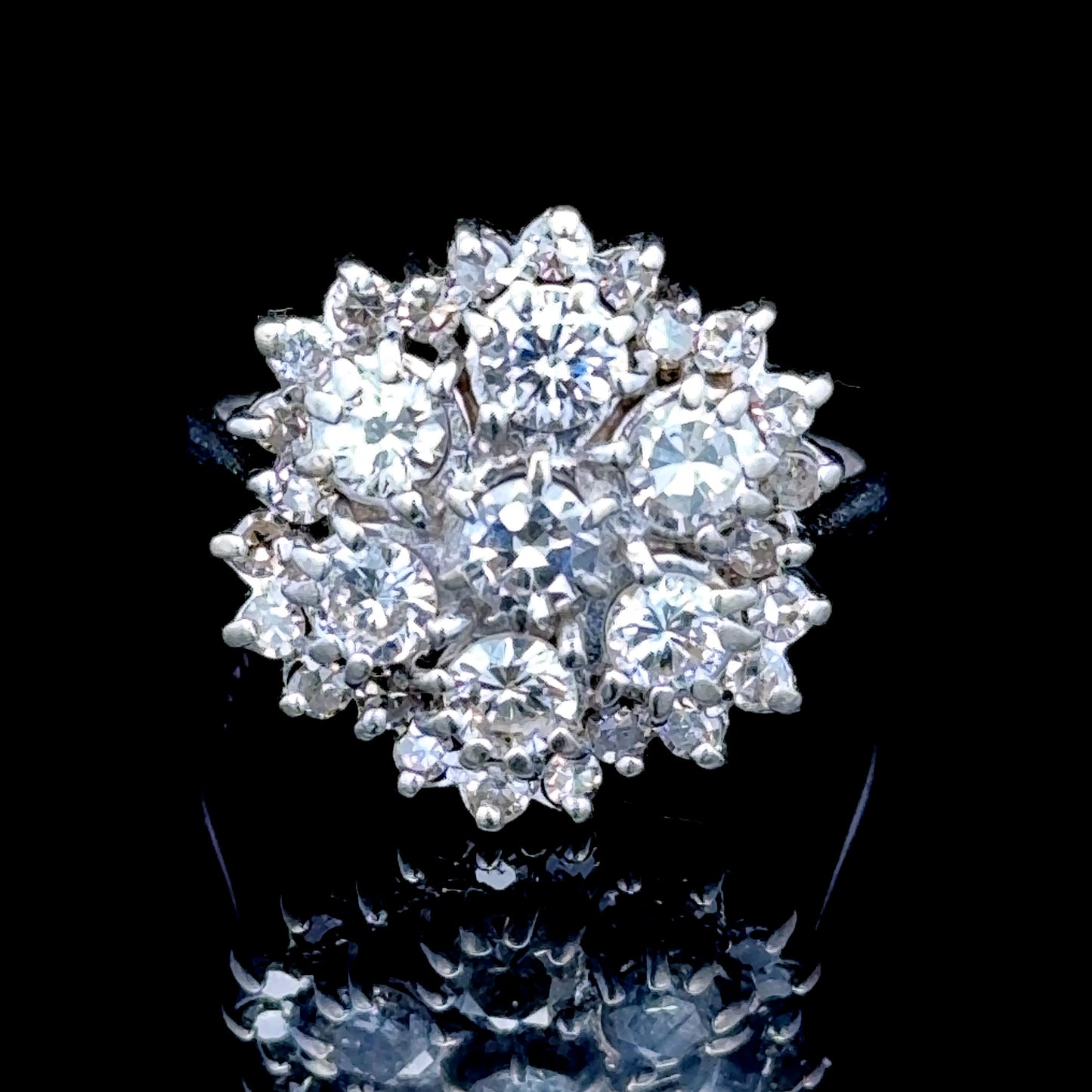 18K White Gold Diamond Daisy Cluster APPX 1.5 CTS