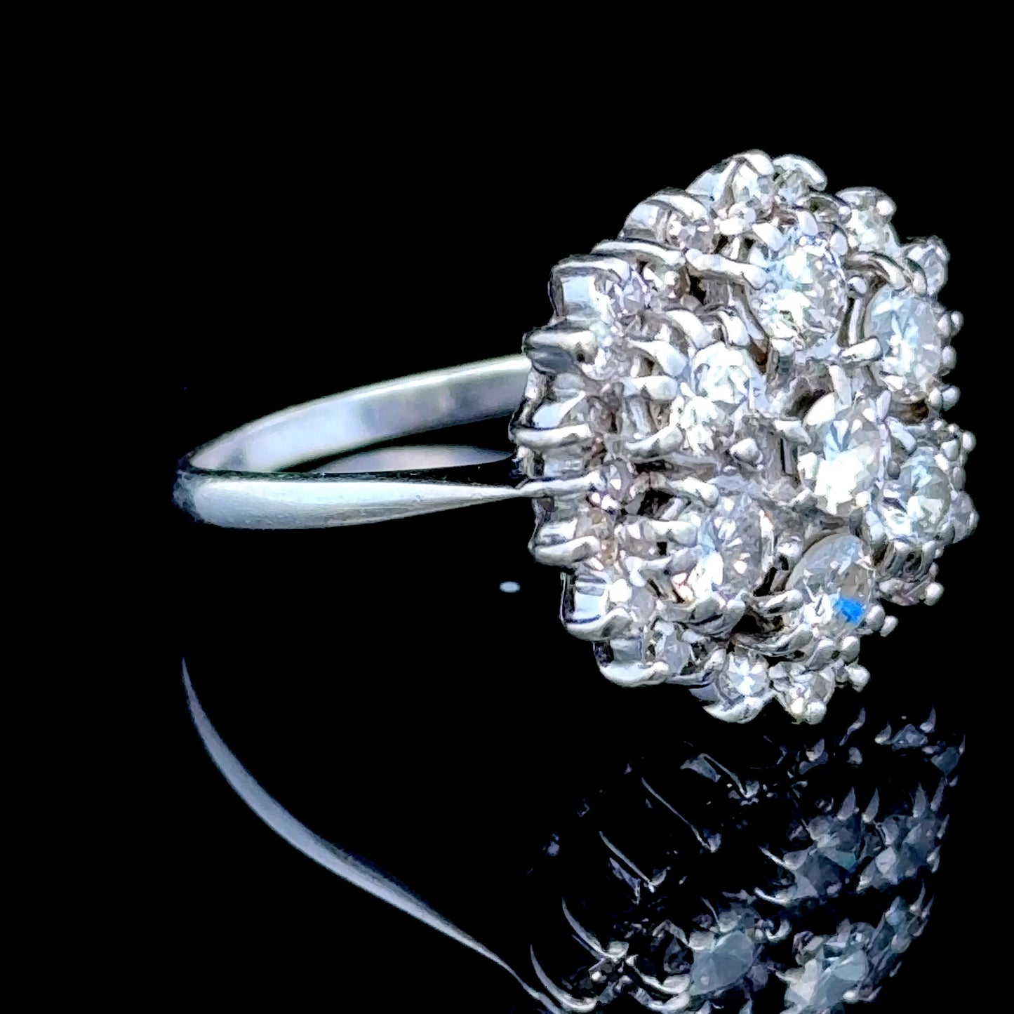 18K White Gold Diamond Daisy Cluster APPX 1.5 CTS