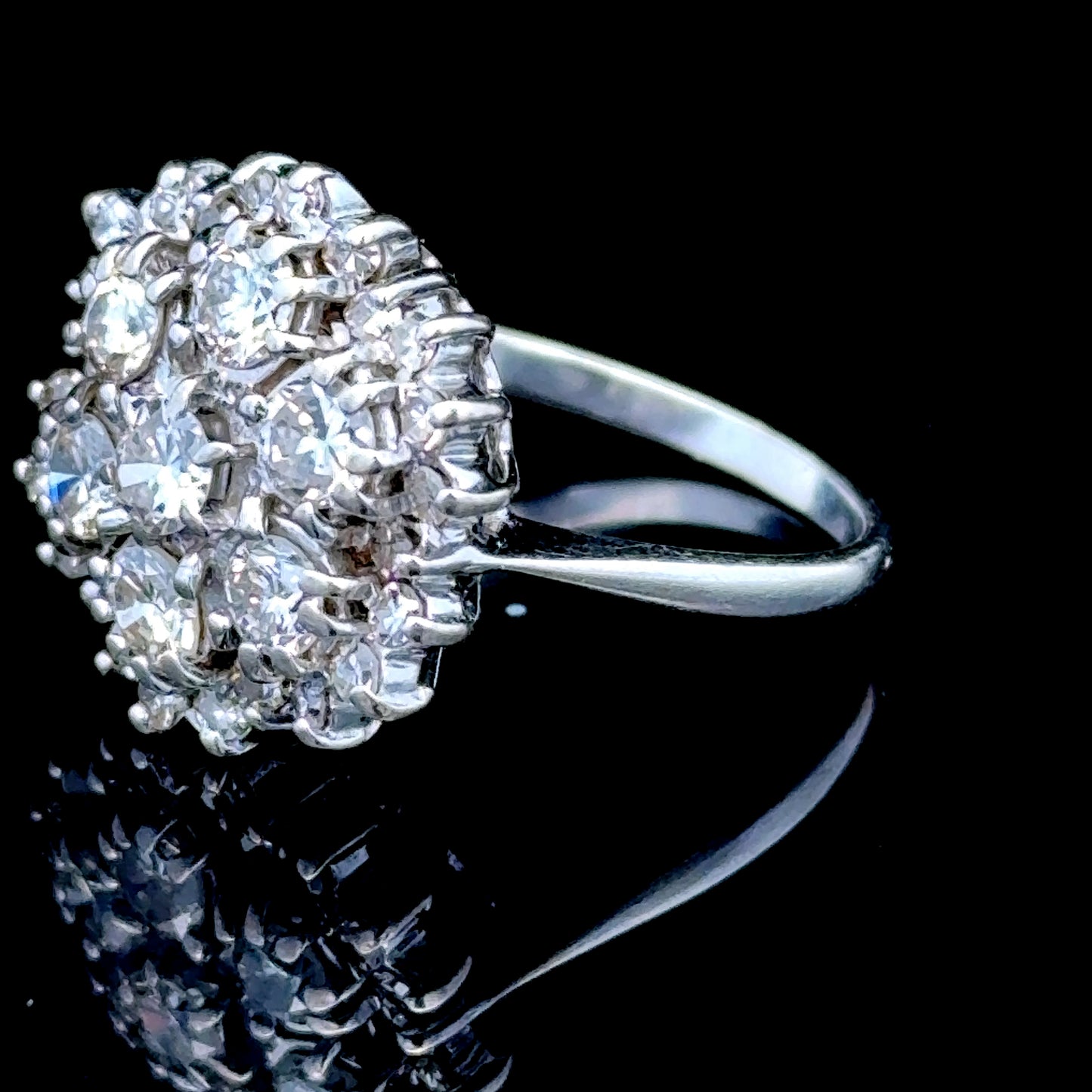 18K White Gold Diamond Daisy Cluster APPX 1.5 CTS