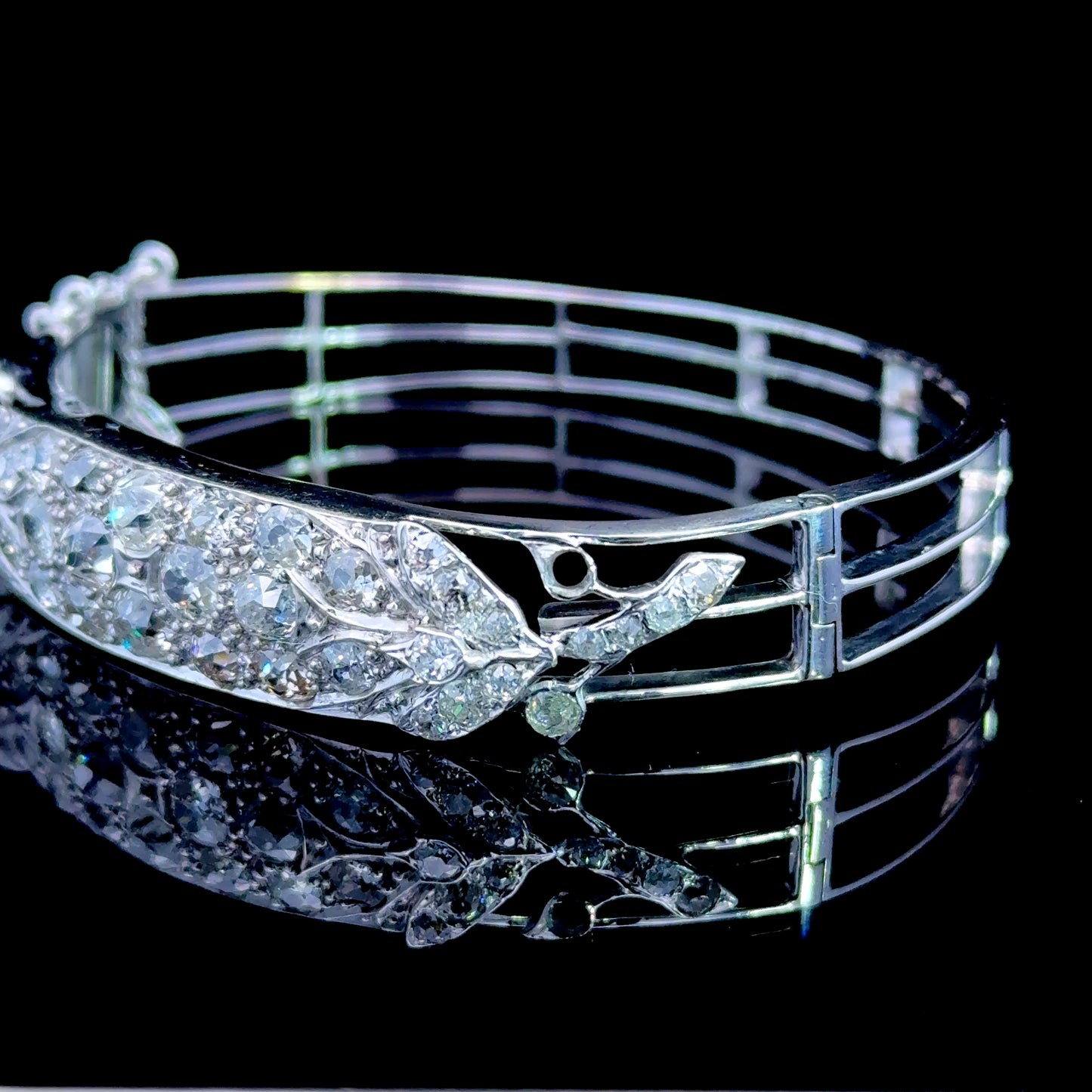 14K White Gold Old Cut Diamond Bangle APPX 4 CTS