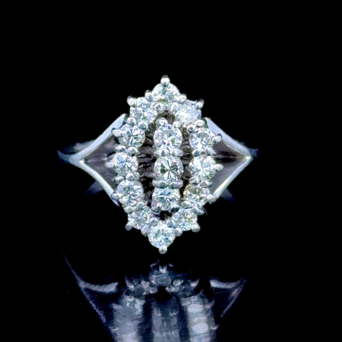 18K White Gold Navette Shaped Diamond Dress Ring