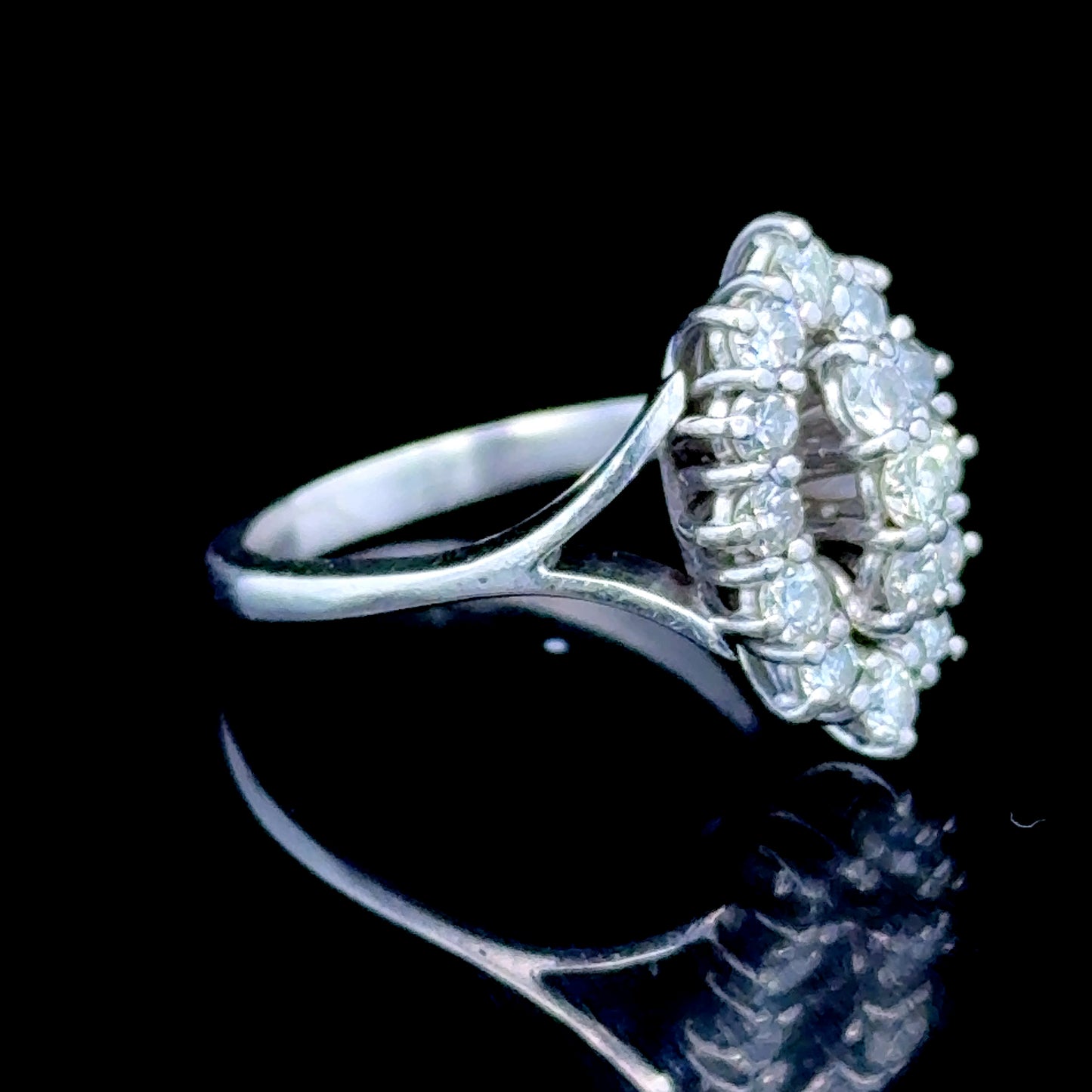 18K White Gold Navette Shaped Diamond Dress Ring