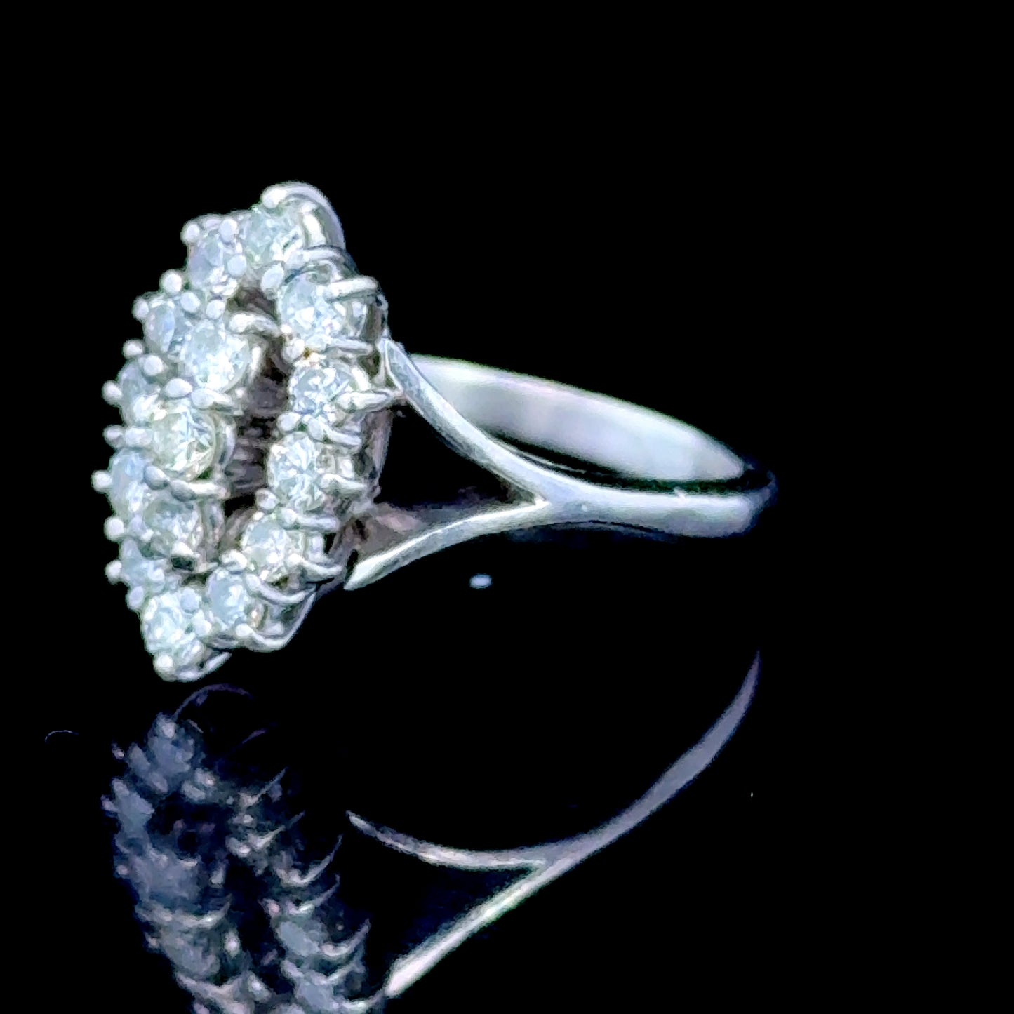 18K White Gold Navette Shaped Diamond Dress Ring