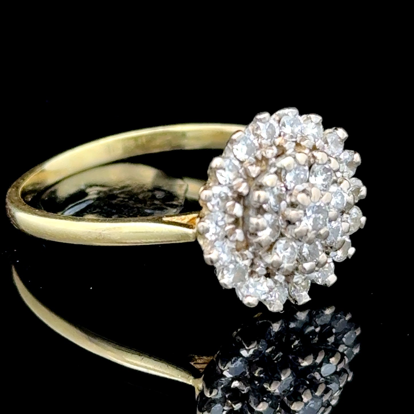 18K Yellow Gold Diamond Cluster Ring APPX 1.15 CTS