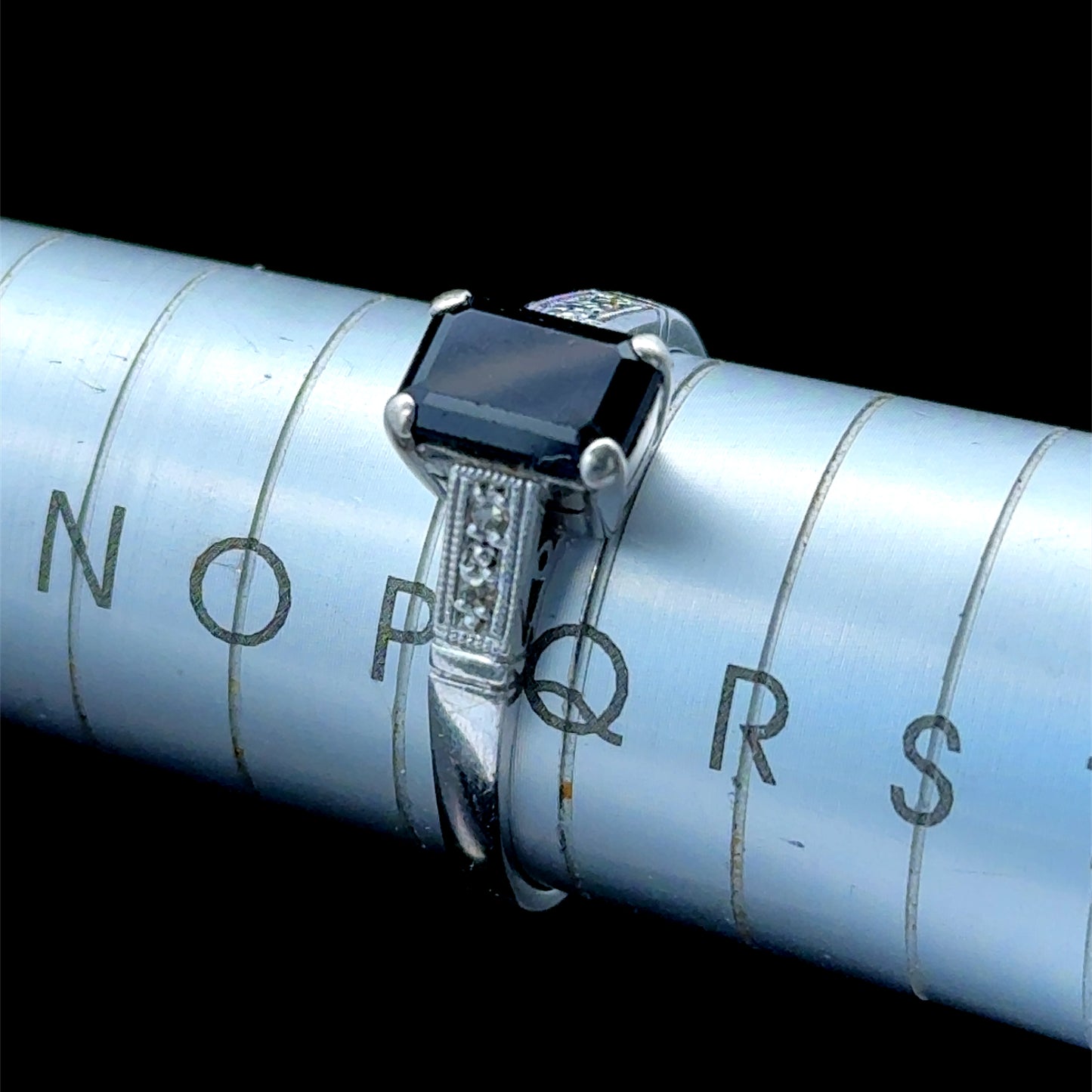 18K White Gold Emerald Cut Sapphire & Diamond Ring