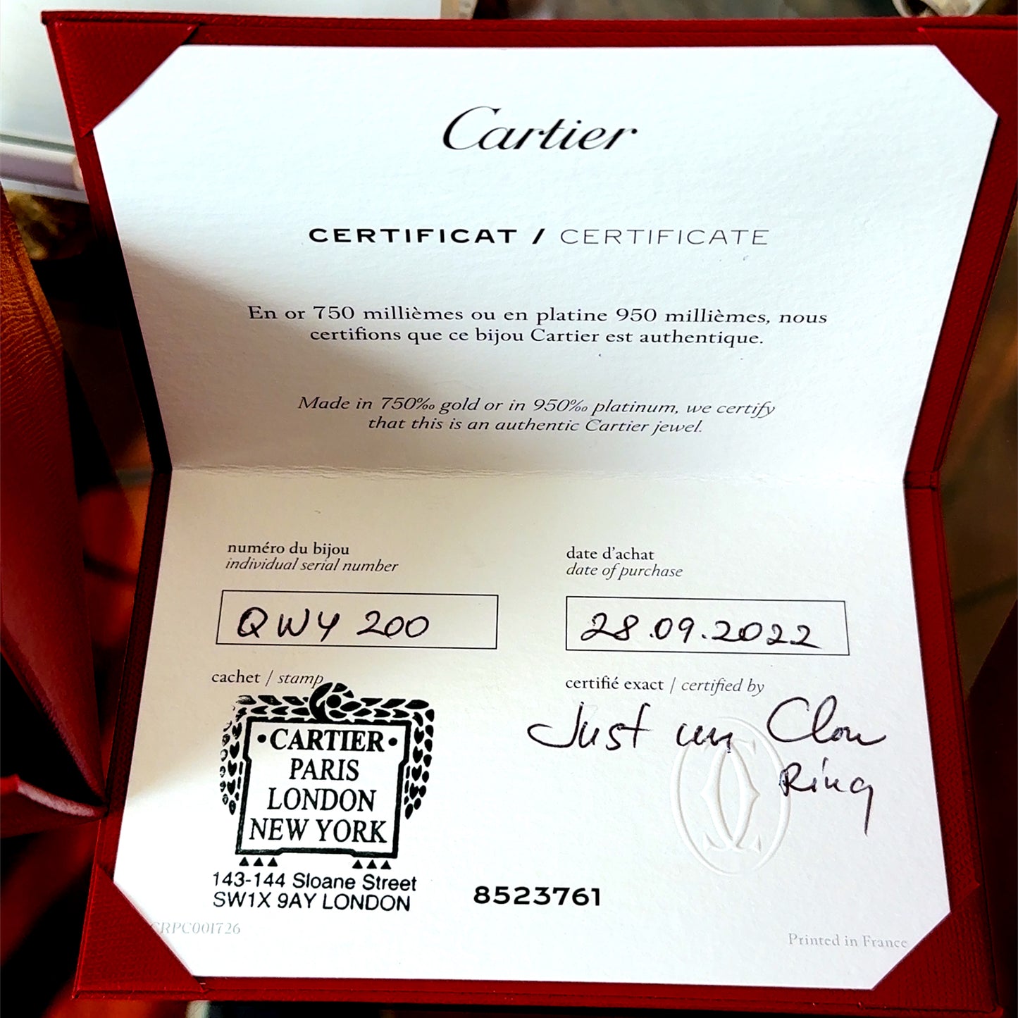 18K Yellow Gold Cartier Juste Un Clou Ring Size 66