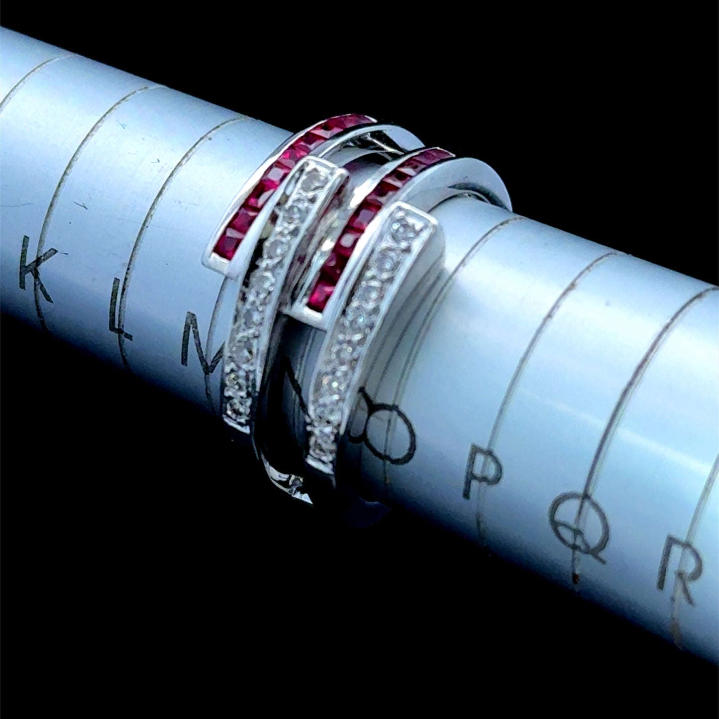 18k White Gold Dual Band Ruby & Diamond Ring Size N