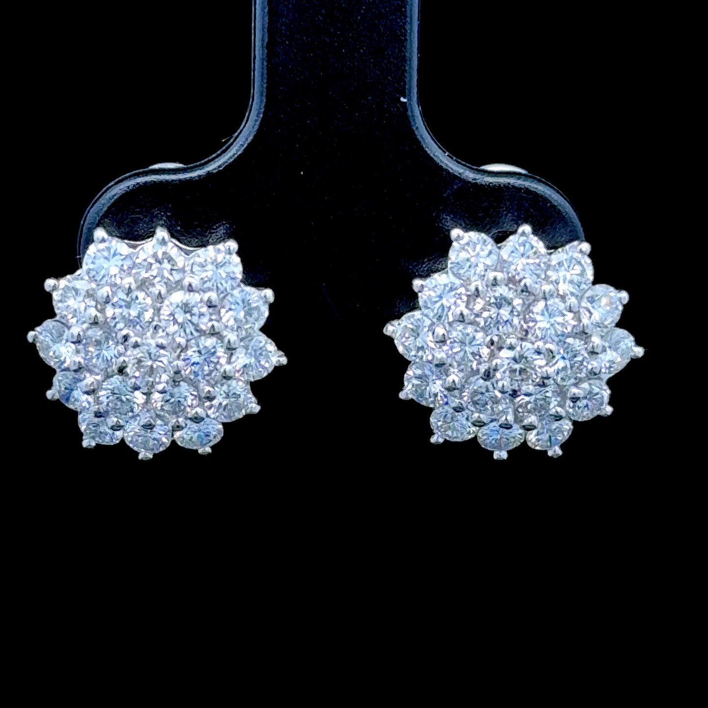 18K White Gold Diamond Cluster Clip Earrings 1.9 CTS