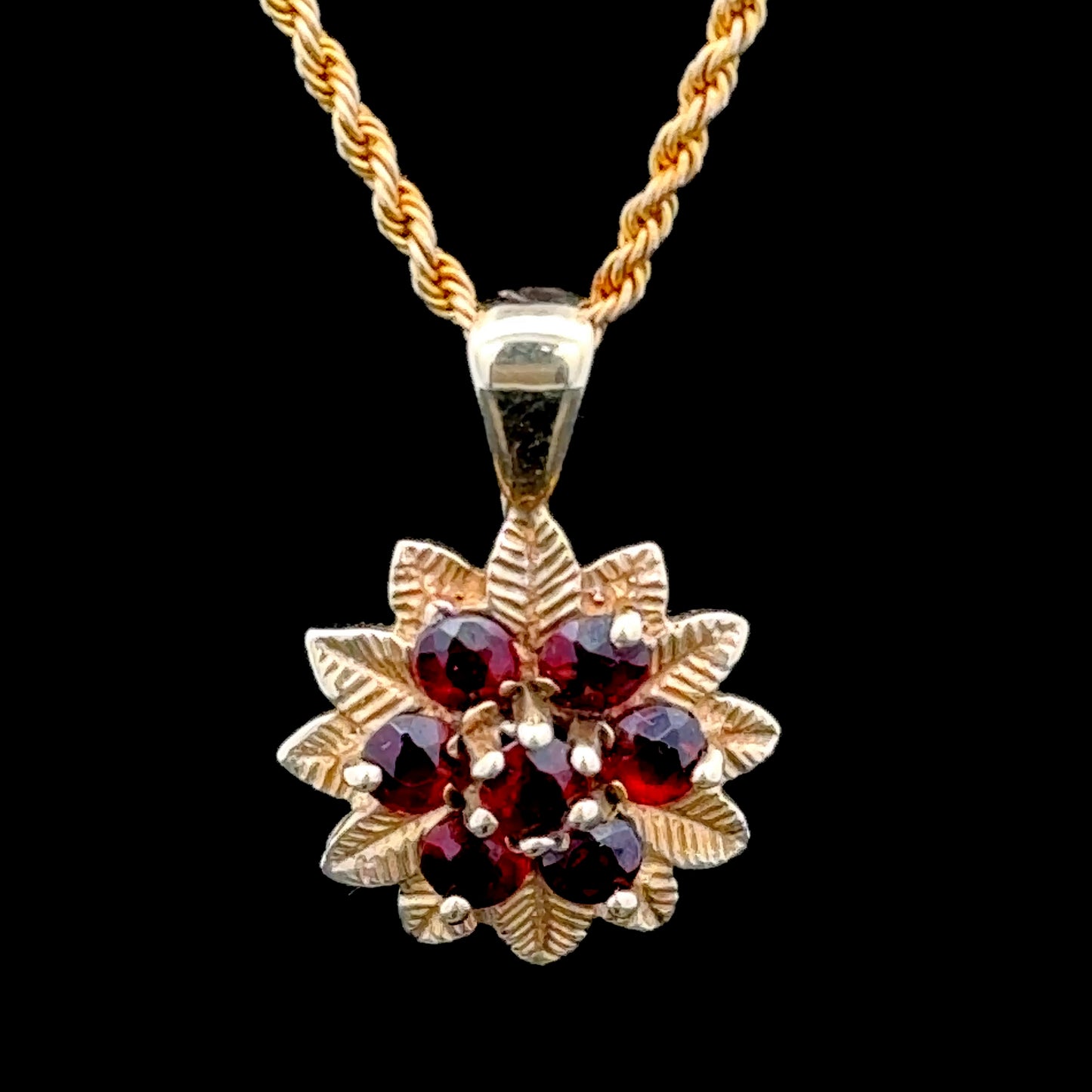 9K Yellow Gold Garnet Star Pendant & Chain