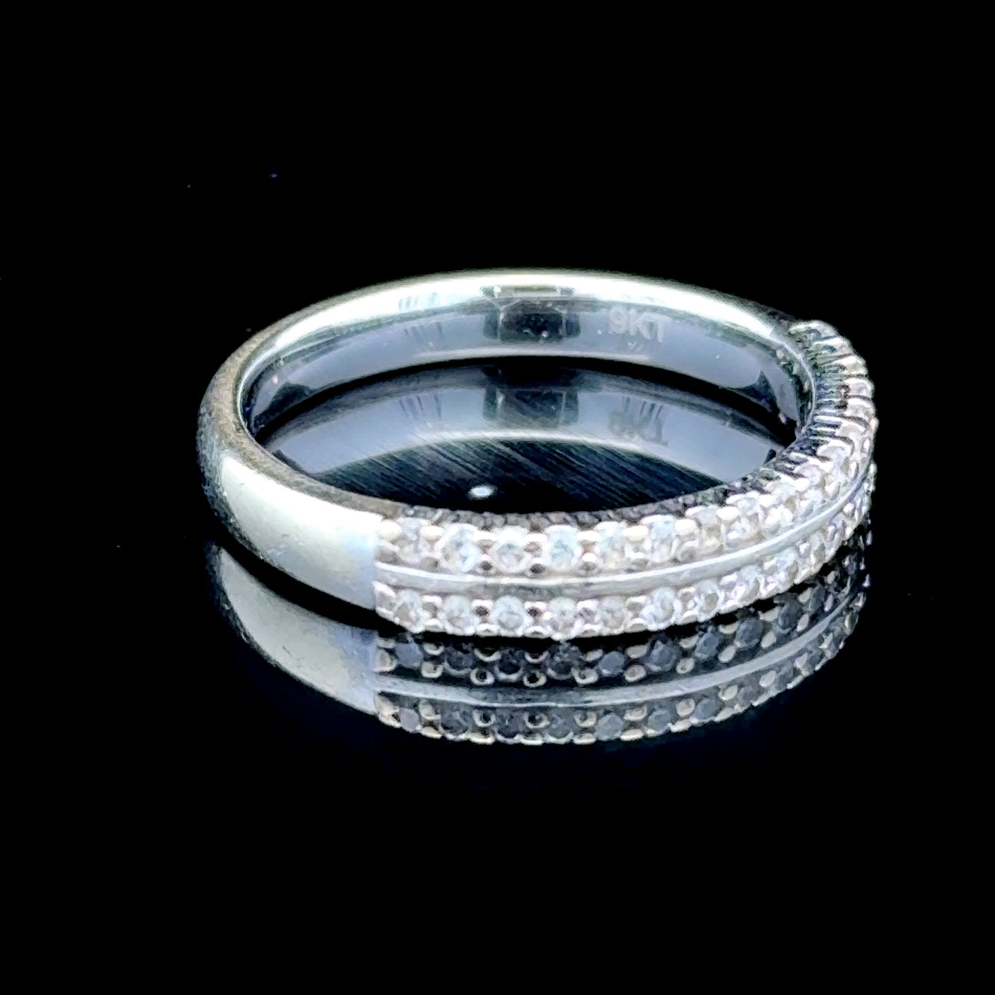 9K White Gold Double Row Diamond Band