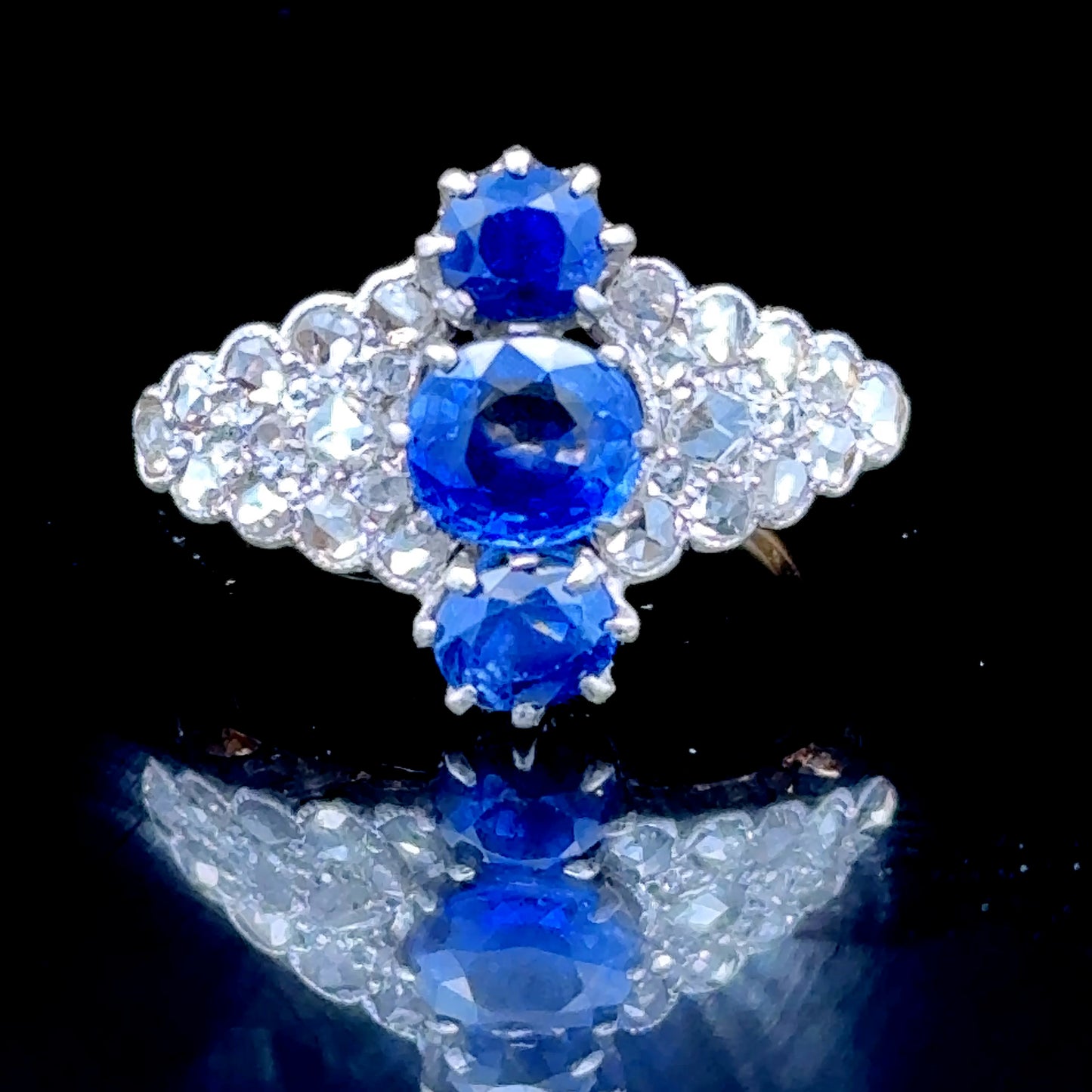 18K Yellow Gold Old Cut Diamond & Sapphire Ring APPX 1.0 CTS
