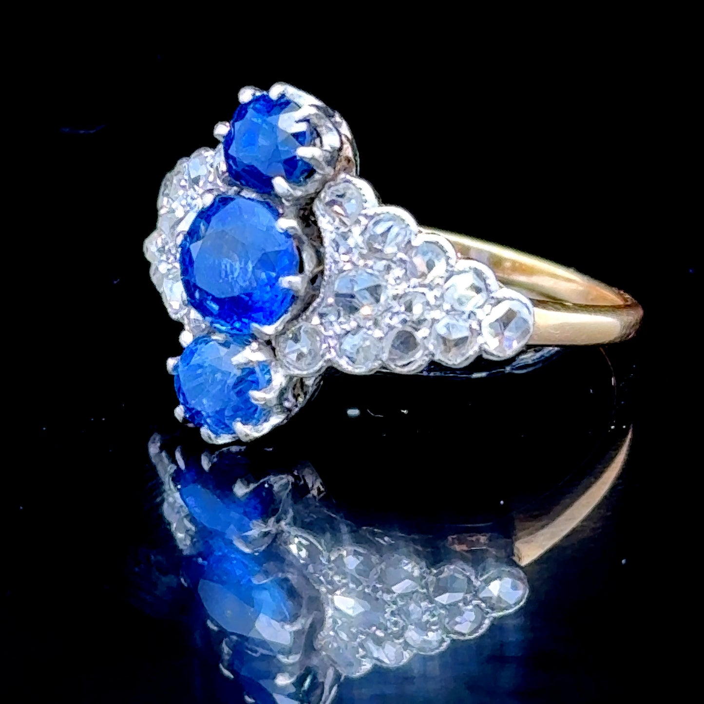 18K Yellow Gold Old Cut Diamond & Sapphire Ring APPX 1.0 CTS