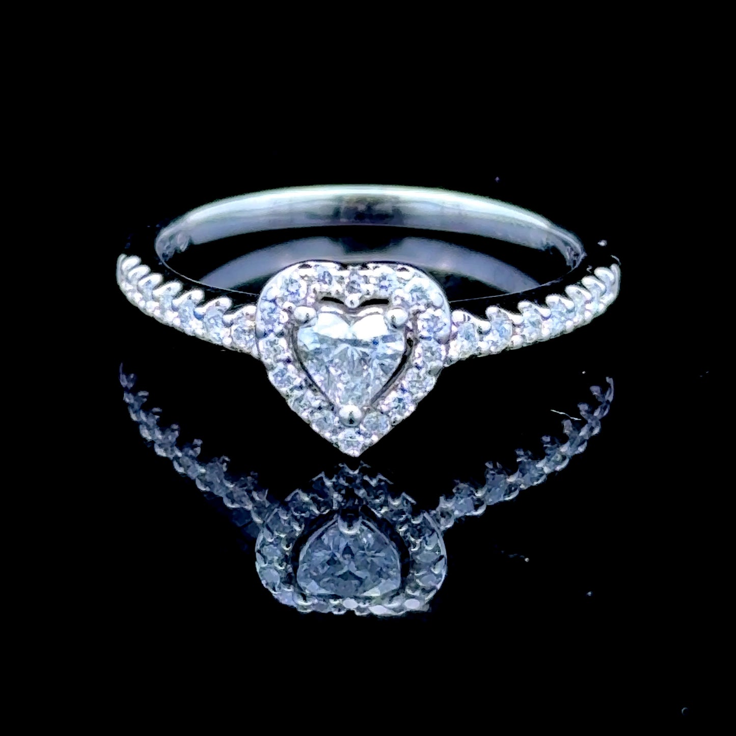 18K White Gold Heart Diamond Halo APPX 0.40 CTS