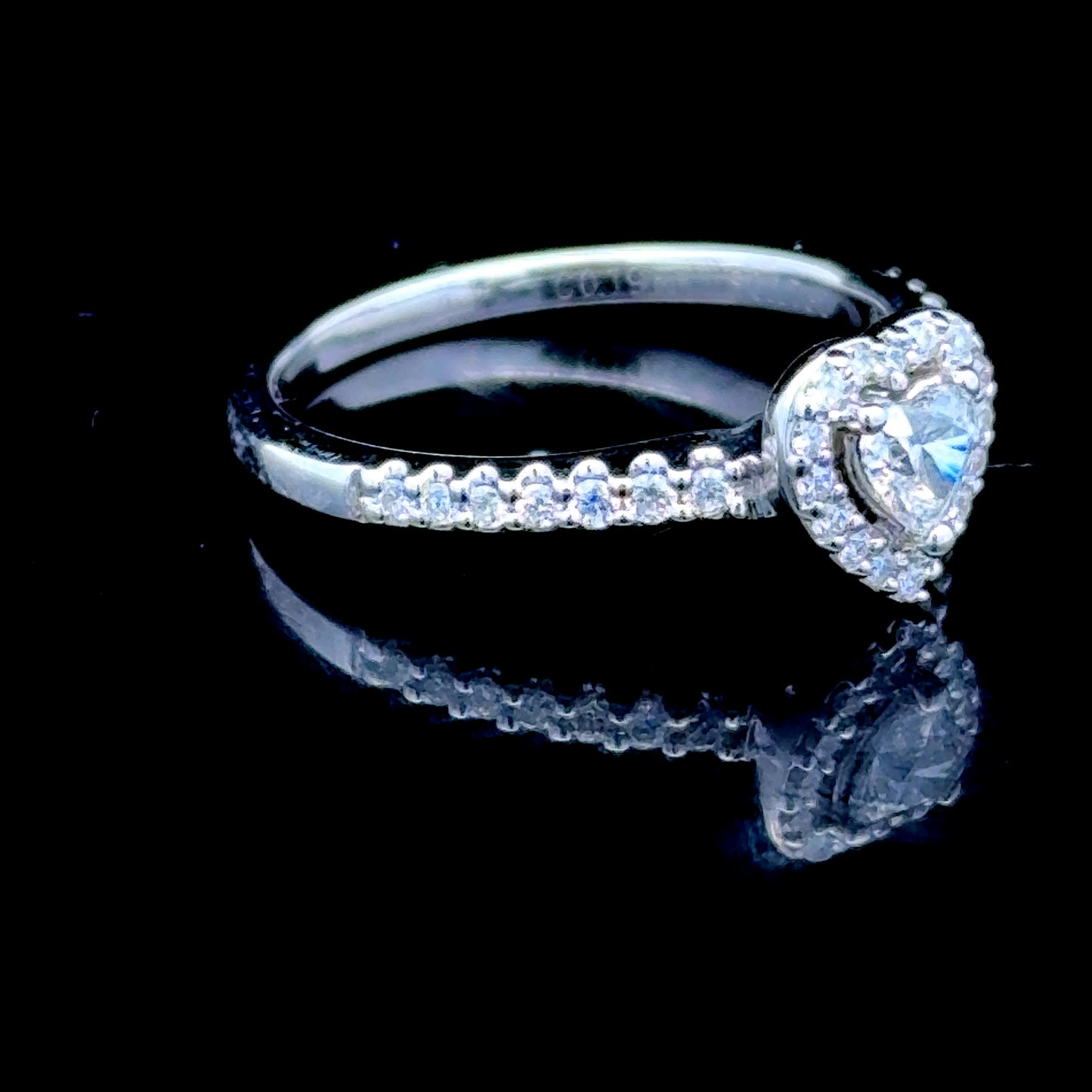 18K White Gold Heart Diamond Halo APPX 0.40 CTS