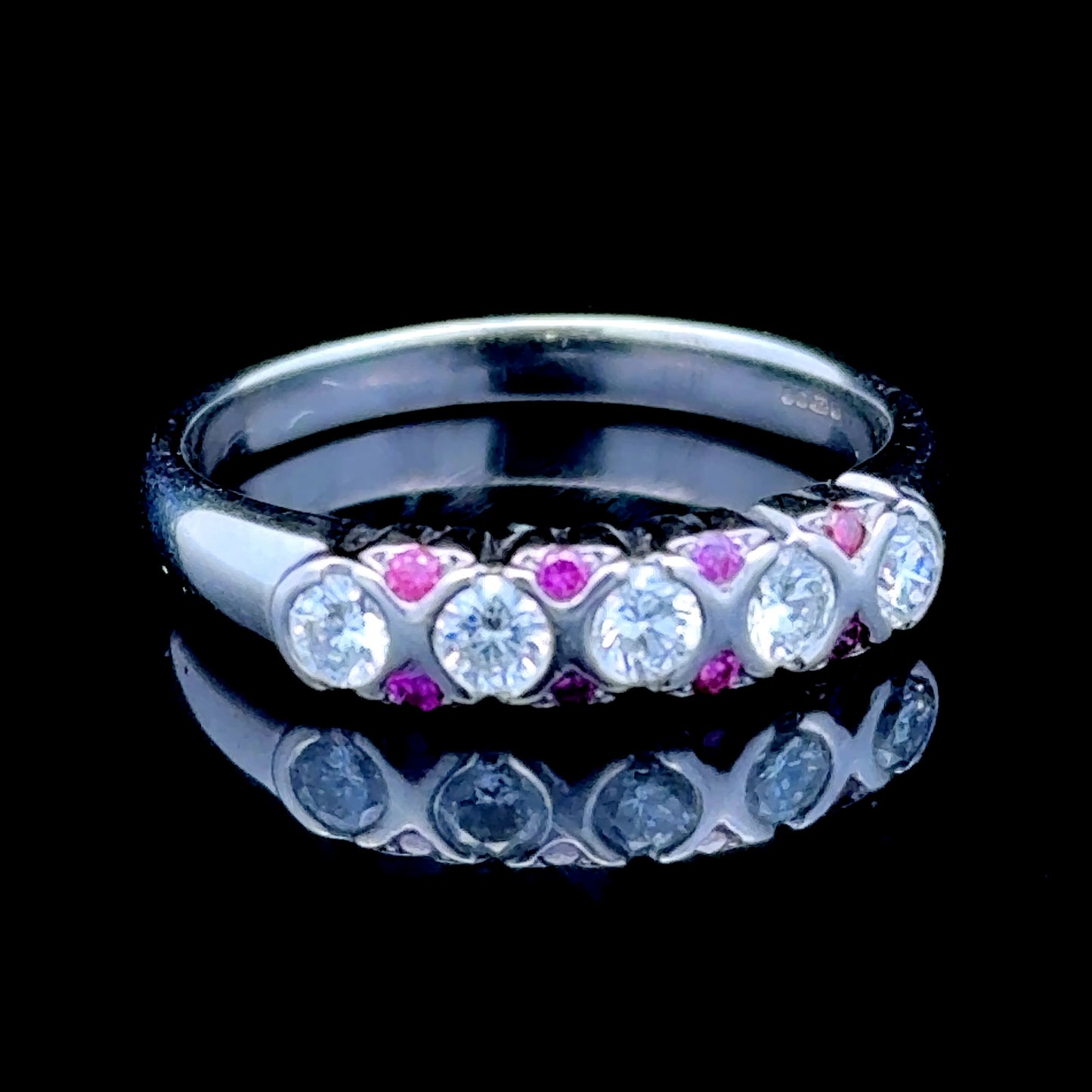 18K White Gold Diamond & Pink Sapphire Ring