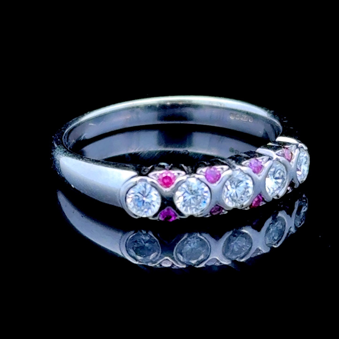 18K White Gold Diamond & Pink Sapphire Ring
