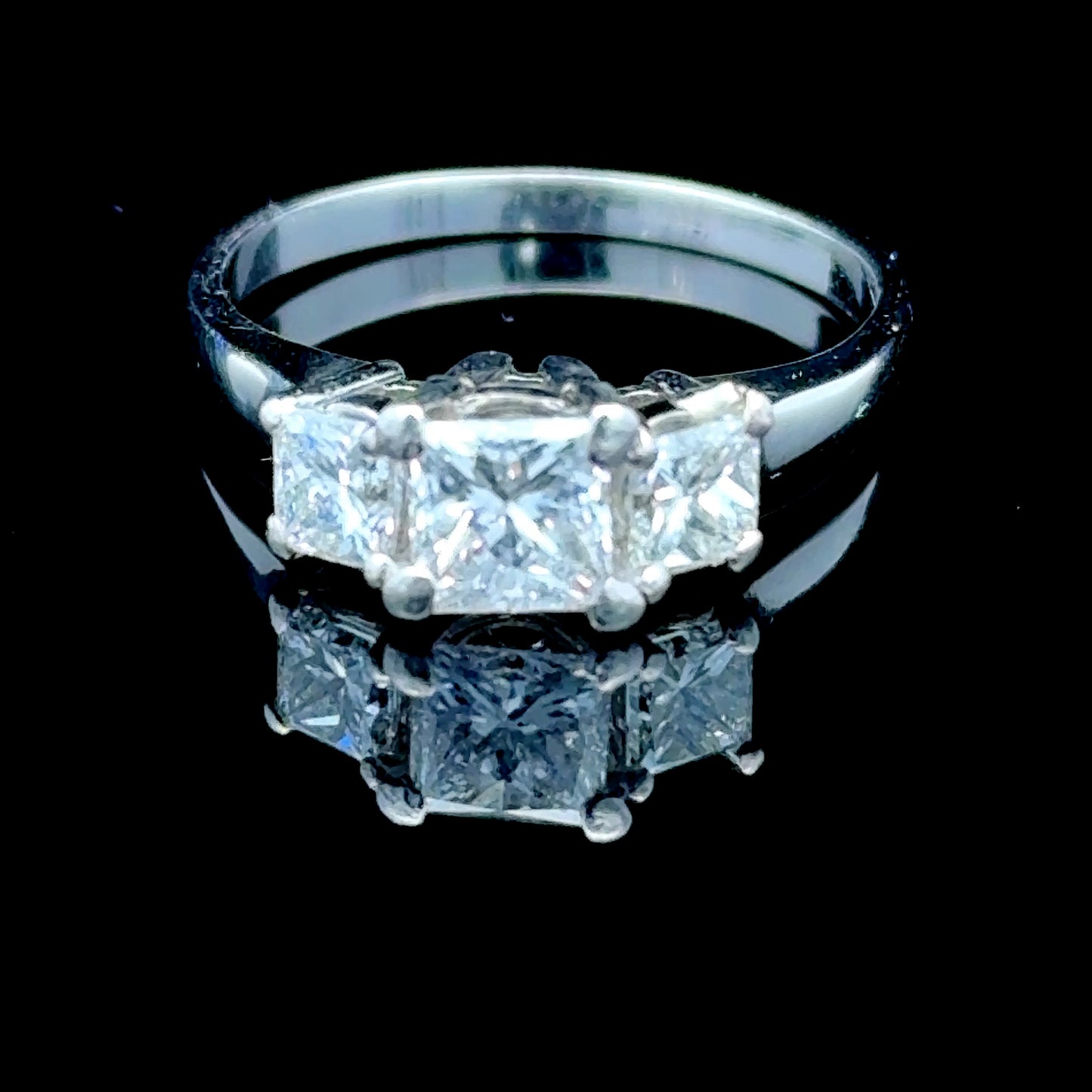 Platinum Princess Diamond Trilogy Ring GIA Cert 0.71 CTS E VS2