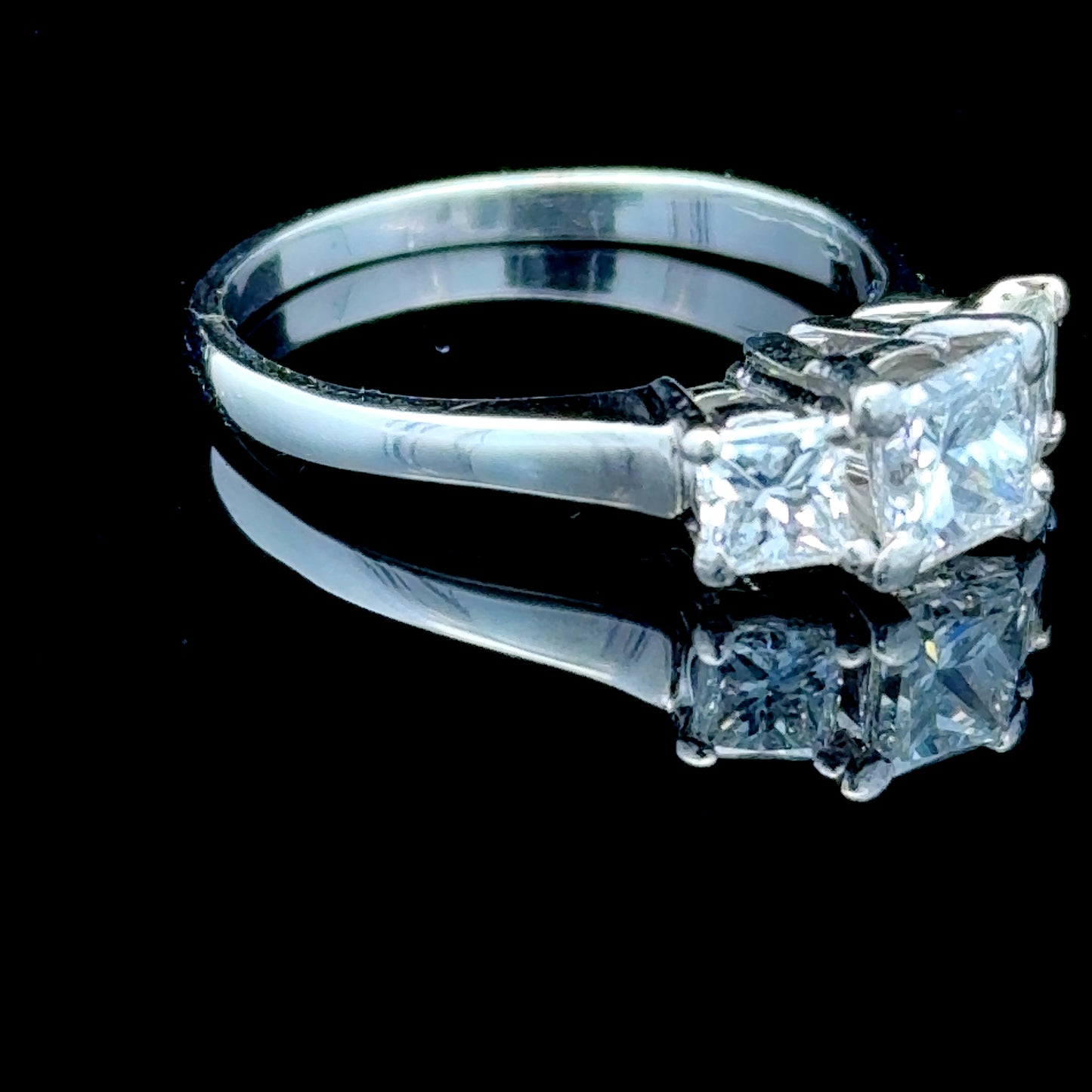 Platinum Princess Diamond Trilogy Ring GIA Cert 0.71 CTS E VS2